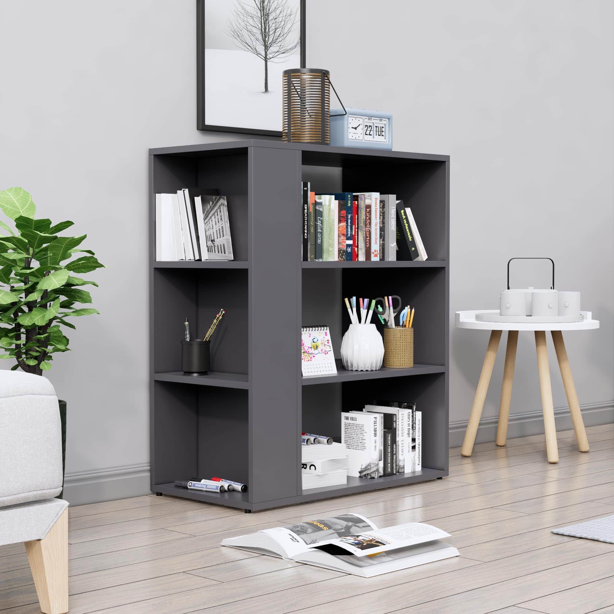 Hexa Engineered Wood Bookshelf Multipurpose Storage Rack in Slate Grey Colour - HexaRed