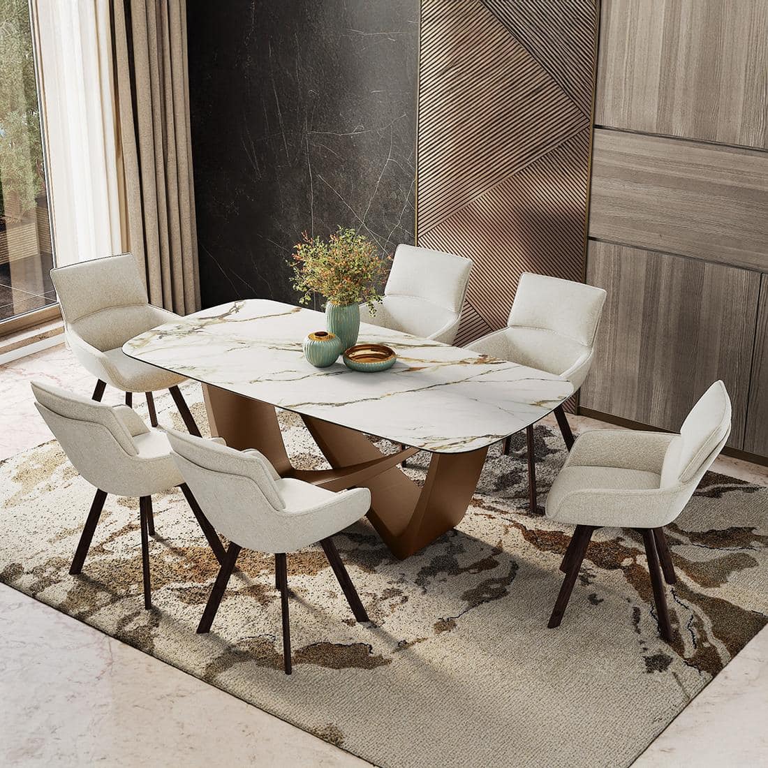 Paloma 6 Seater Pluto Spanish Ceramic Dining Table With Bren Dining Chairs