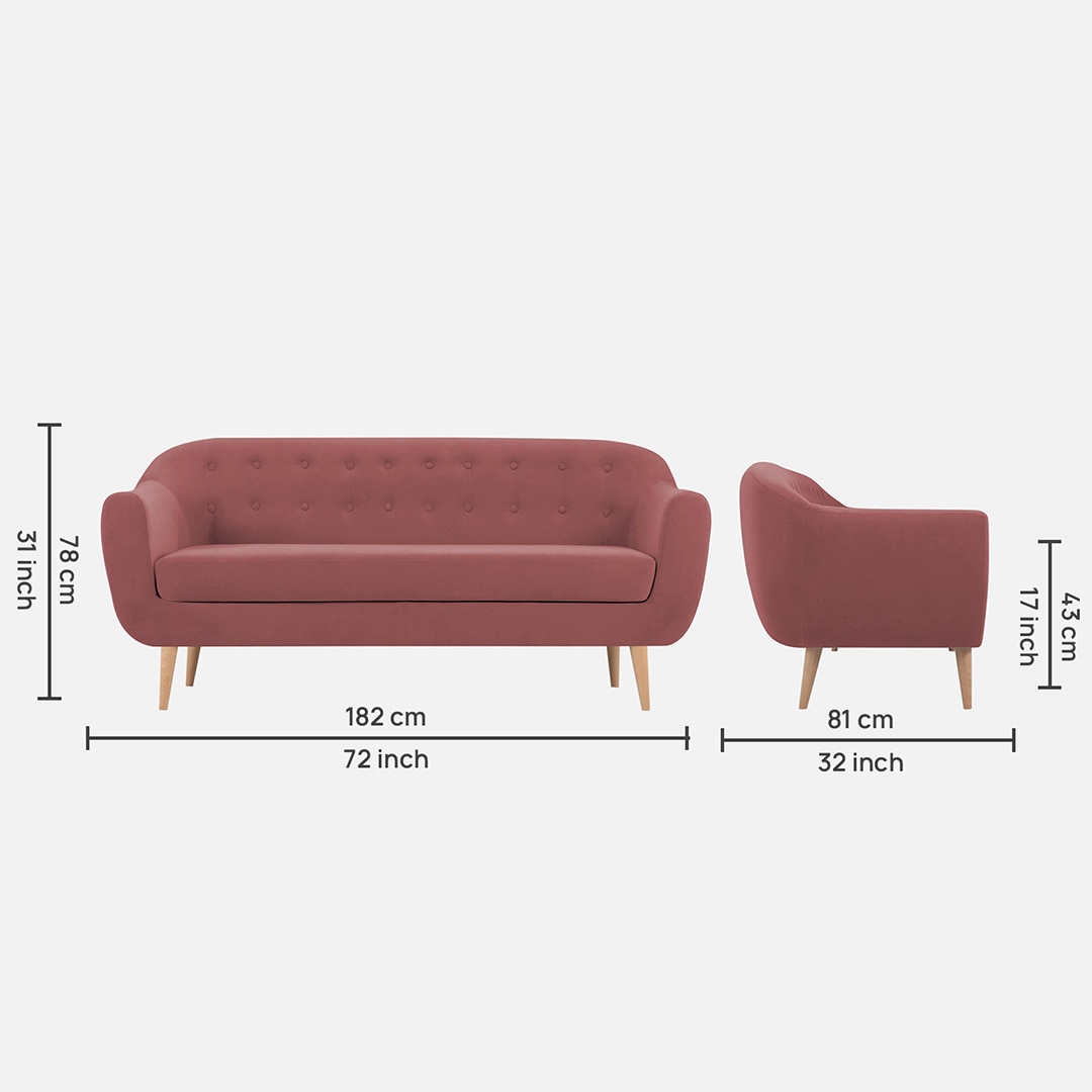 Colam Velvet 3 Seater Sofa in Pink Colour