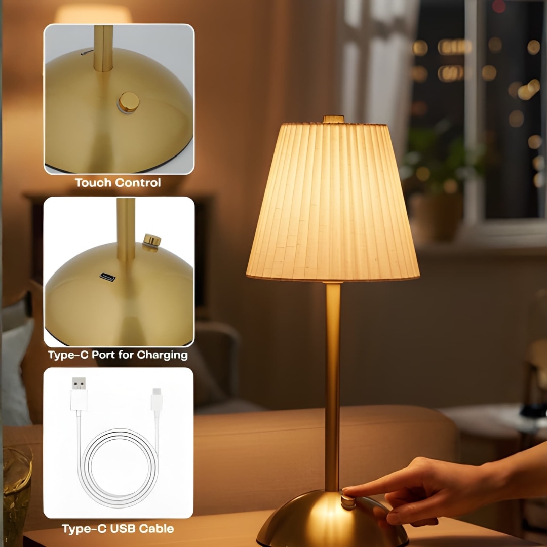 Premium Cordless Metal Desk Lamp with 15 Hour Battery and Spotted Design - Elare
