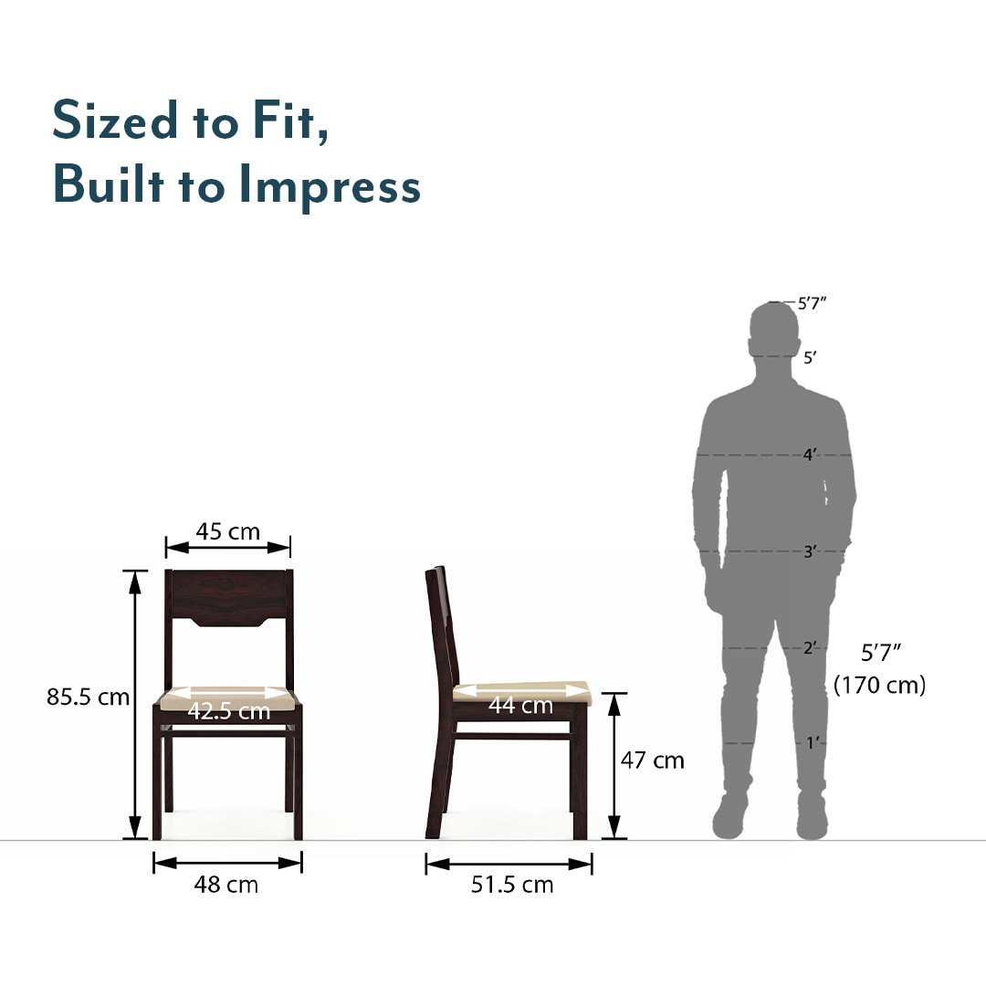 Kerry Solid Wood Dining Chair Set Of 2 In Mahogany Finish With Wheat Brown Fabric Colour