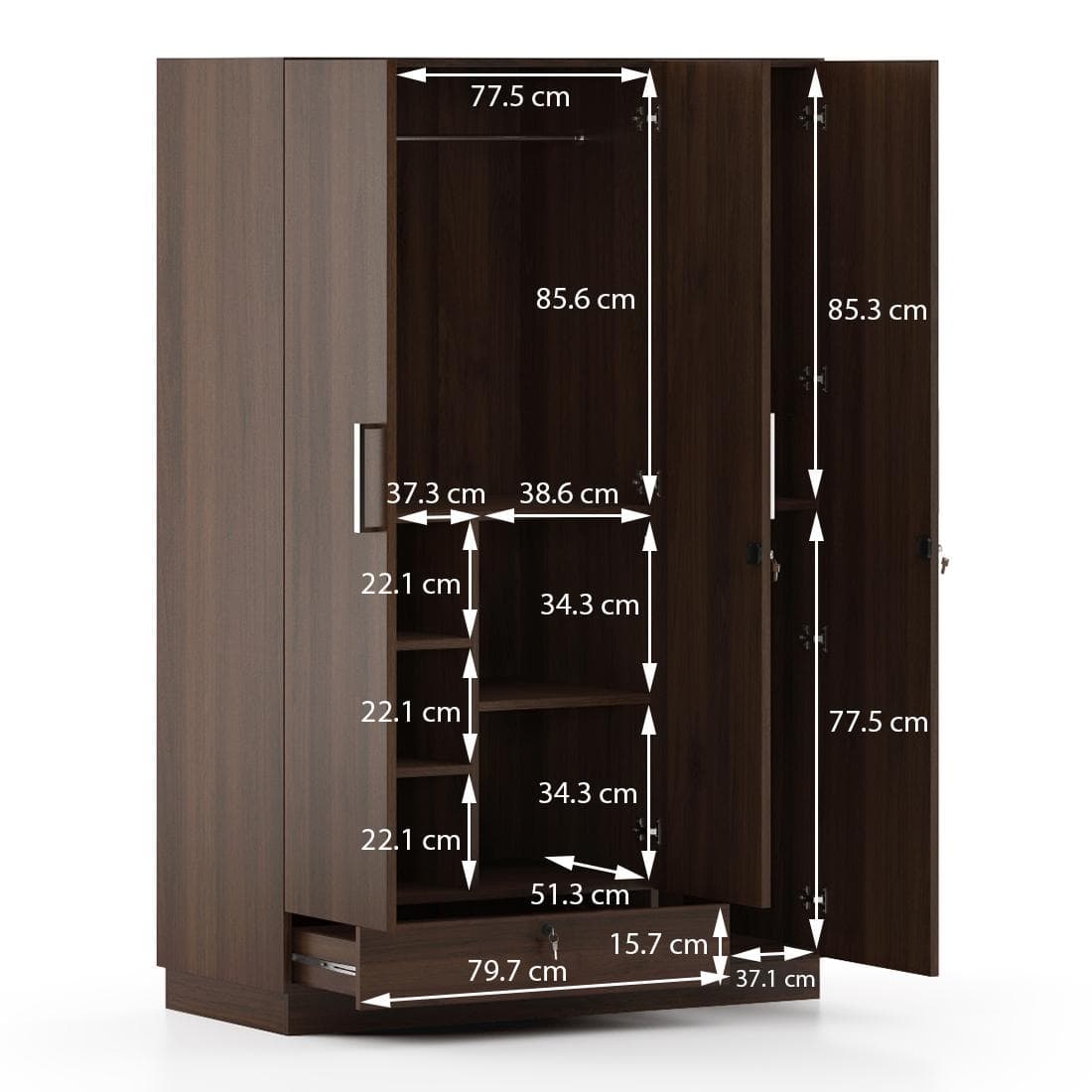 Bocado 3 Door Wardrobe in Columbian Walnut Finish