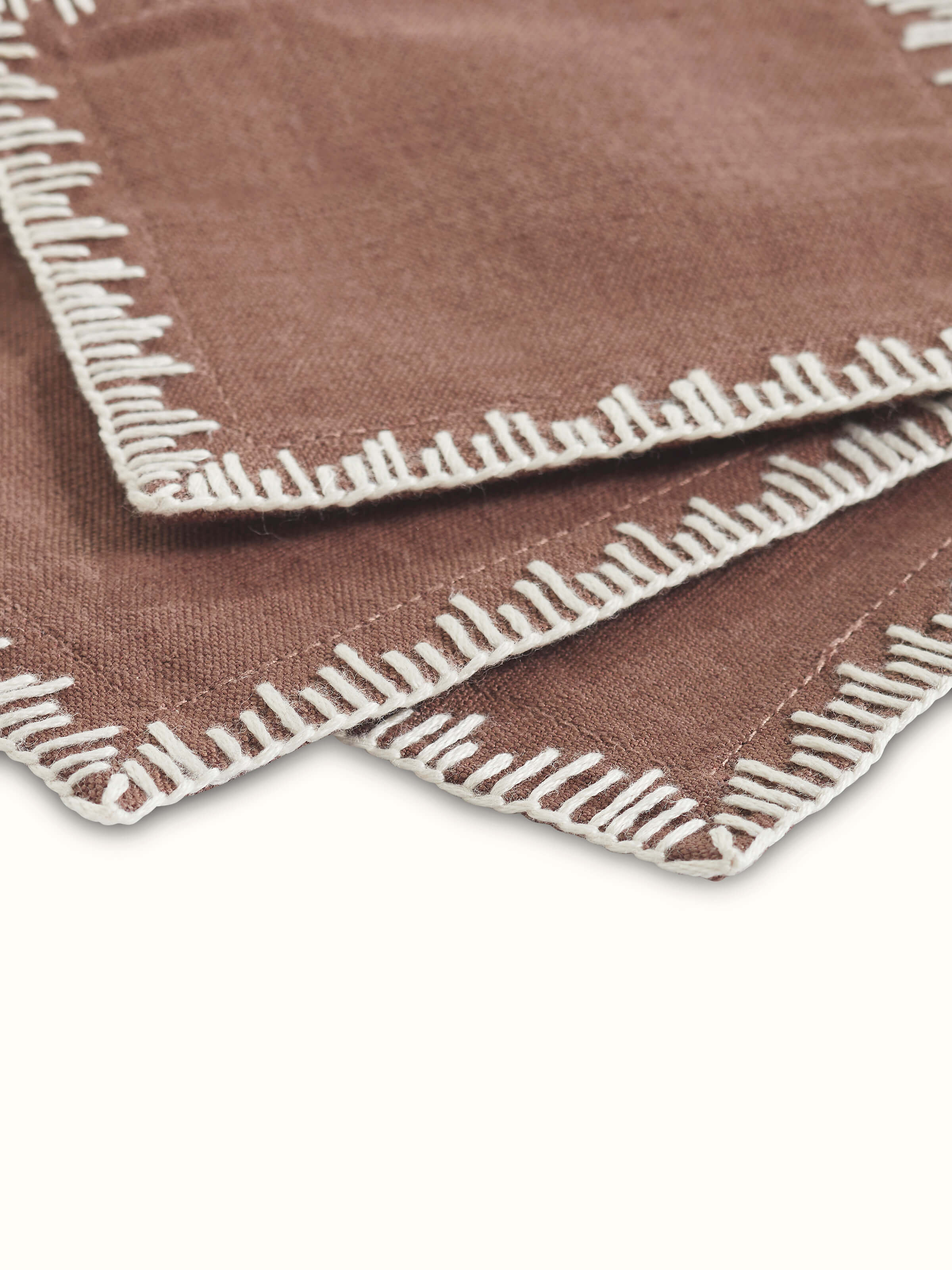 Parvat Brown Edge Stitch Linen Cotton Hand Embroidered Coaster (6 Pcs)