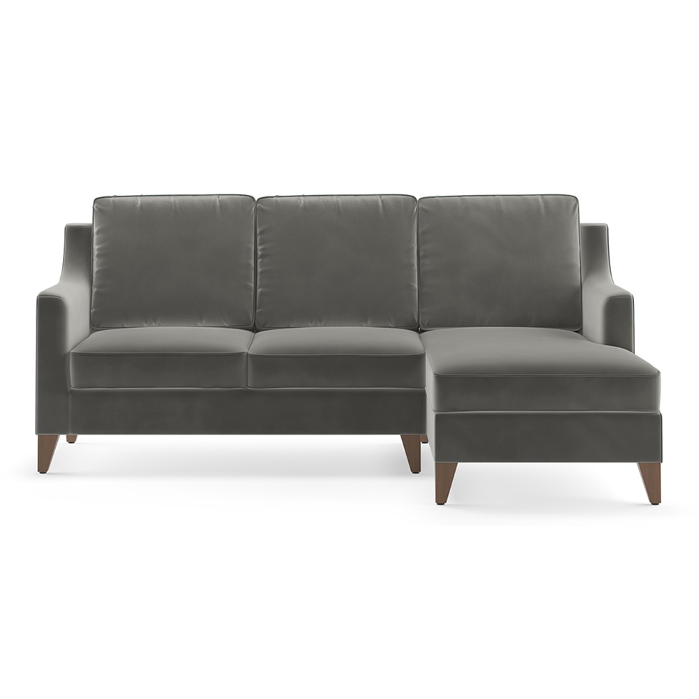 Abbey Sectional Sofa (Colour : Ash Grey Velvet, Cushion : Hard, Seater : Right Aligned 2 Seater + Right Aligned Chaise) - Urban Ladder