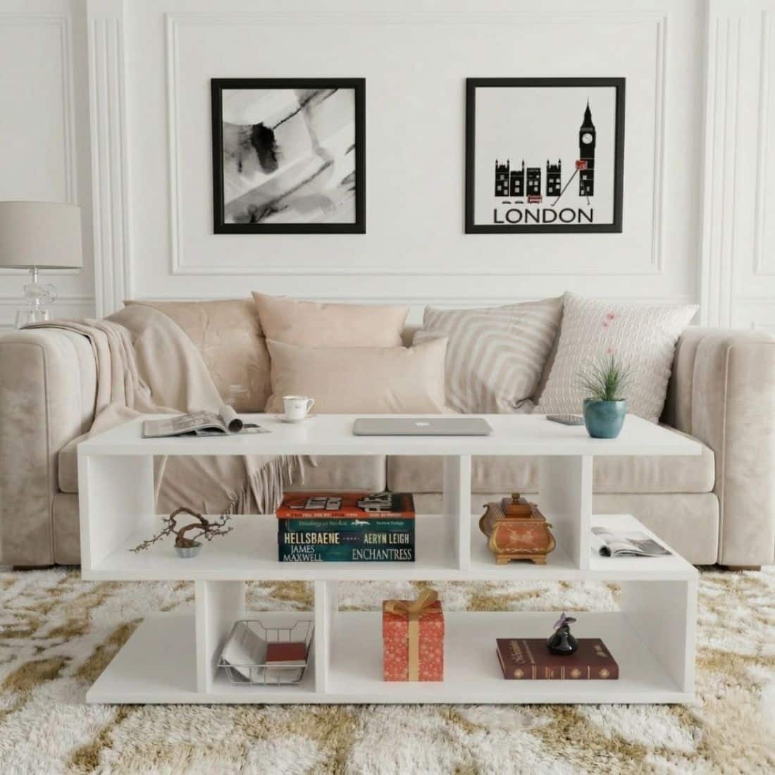 Spydercraft Zig Zag Modern Coffee Table in White Finish - Spydercraft