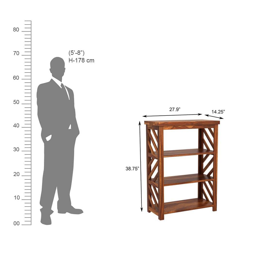 Lala Solid Wood Bookshelf in Honey Oak Finish