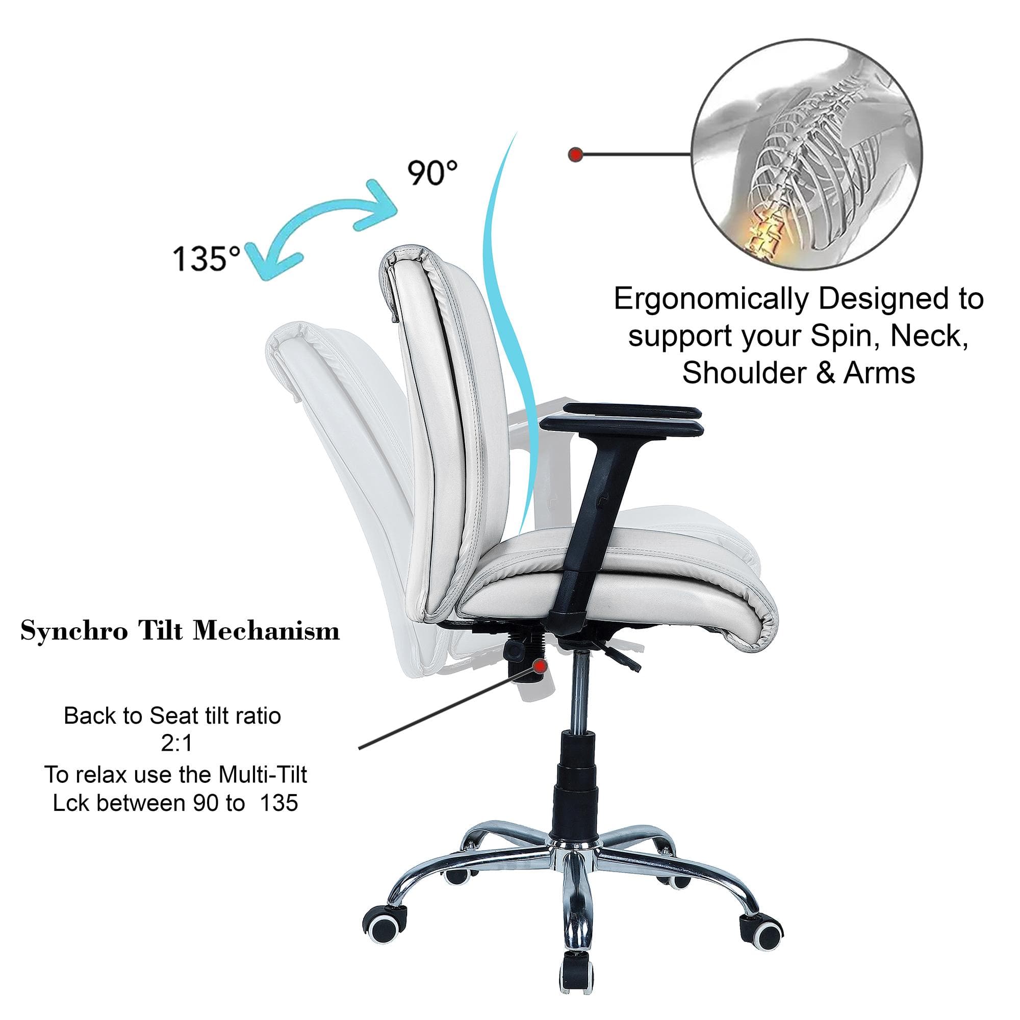 Teaauras High Back Executive Chair in White Colour