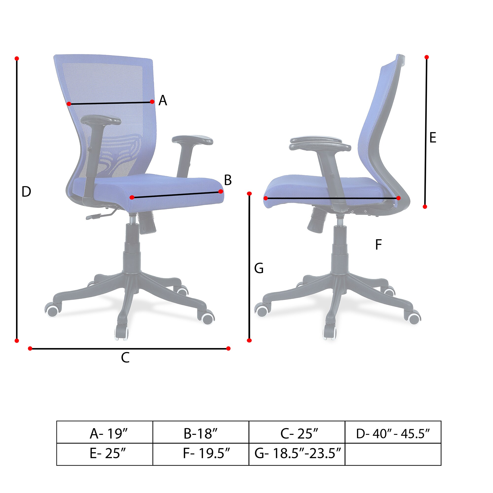 Ebeaony Mid Back Ergonomic Chair in Blue Colour