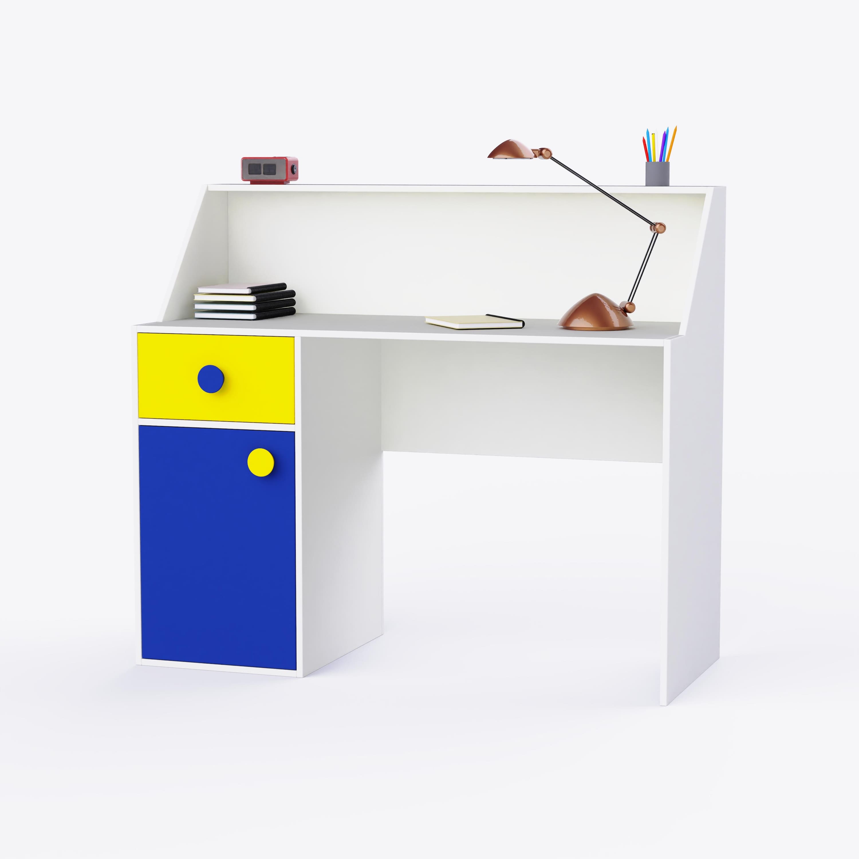 Elementary Study Table In Yellow & White Colour