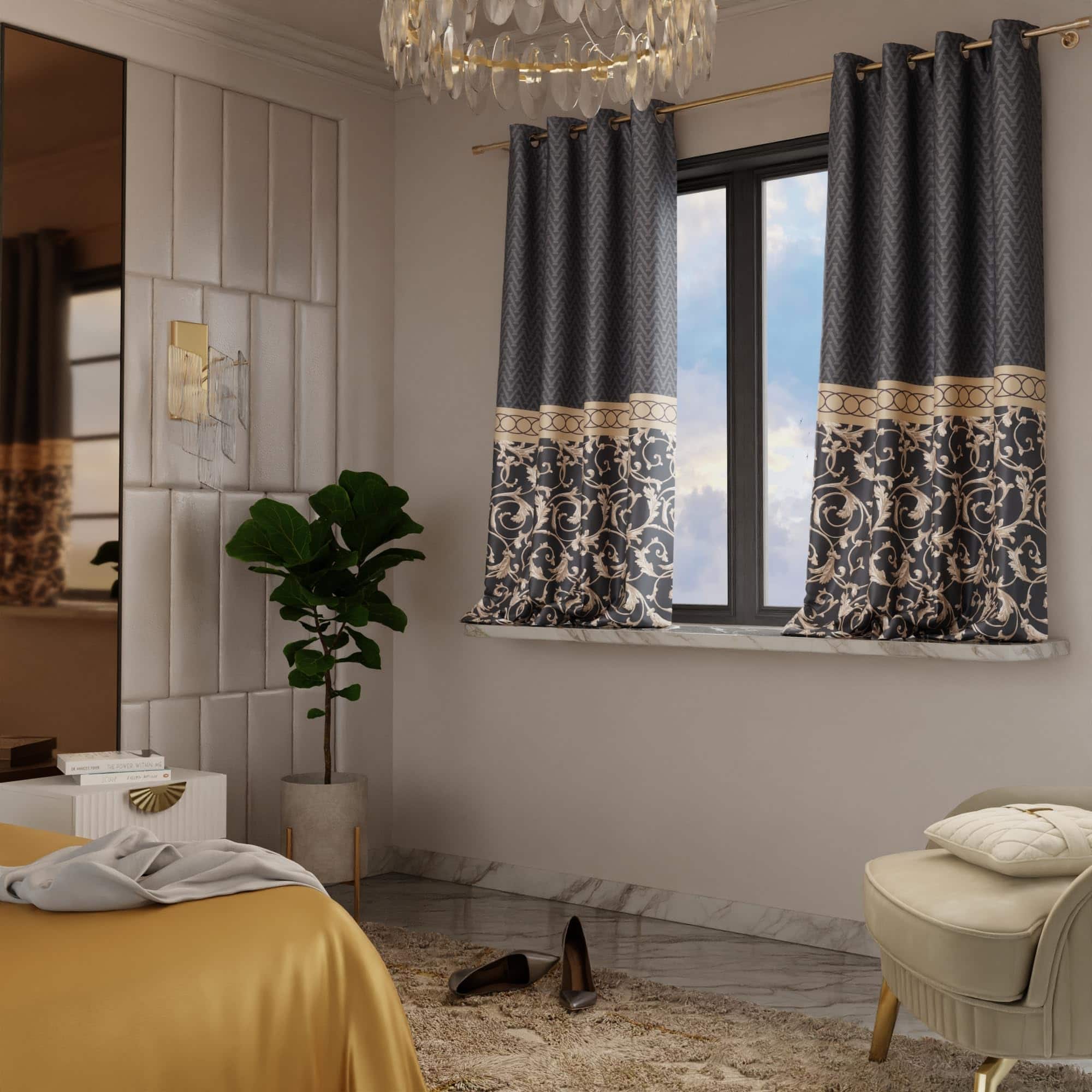 Stoa Paris Satin Window Curtain, 70% Blackout Curtains,   Privacy Lining, Pack of 2, Versailles - Regal Slate - Stoa Paris