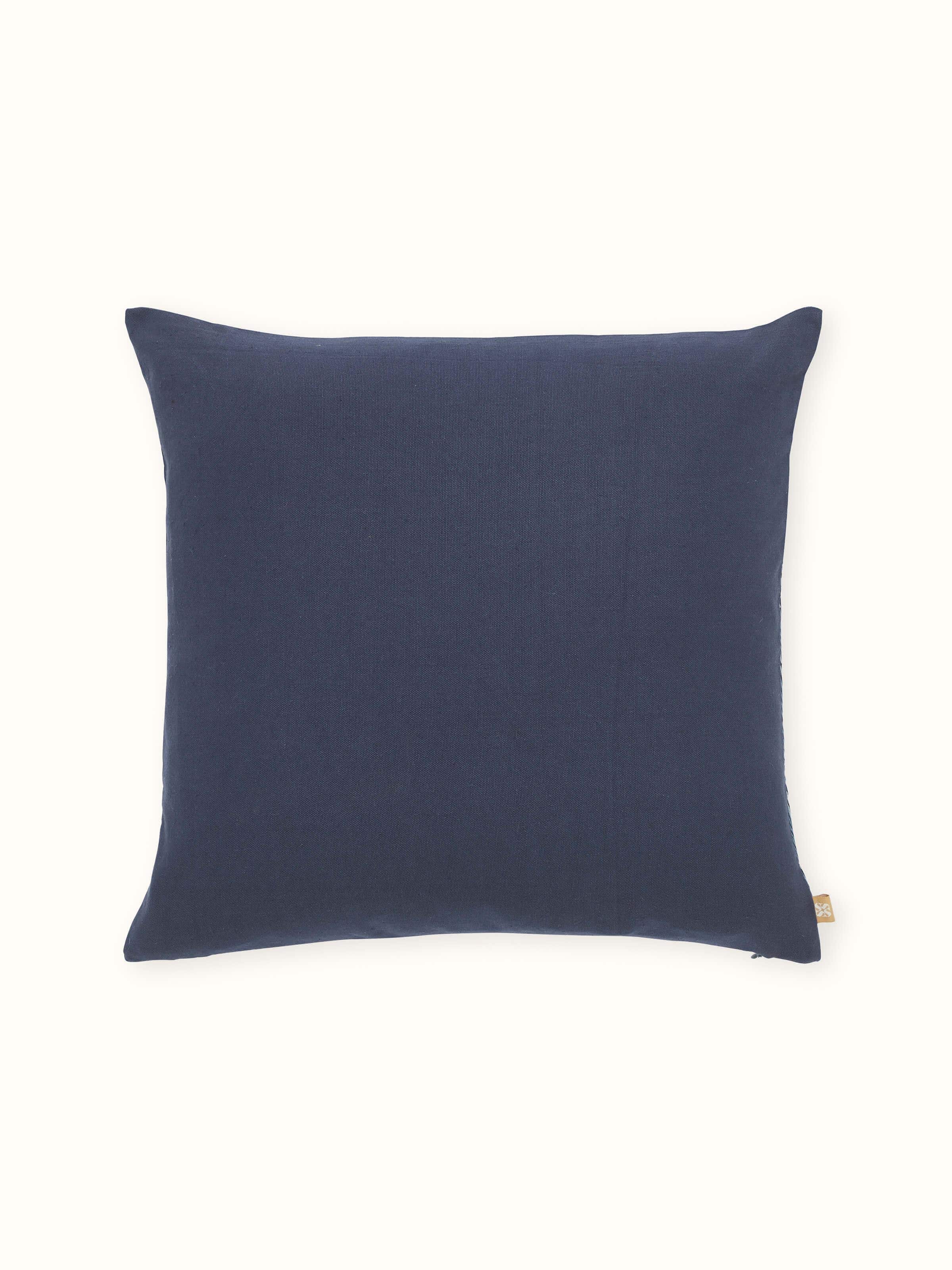 Parvat Indigo Ombre Silk Sanganeri Hand Block Printed Cushion Cover