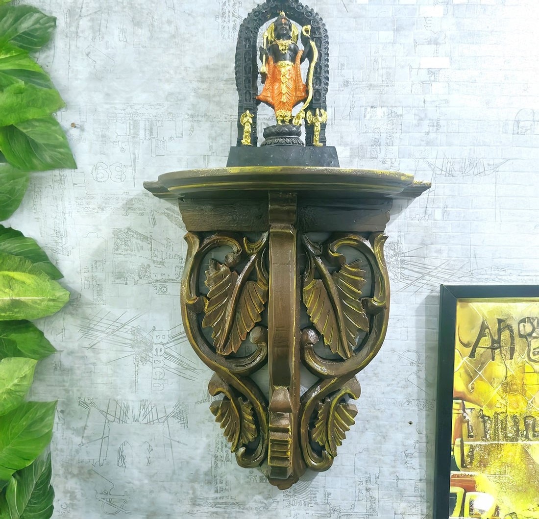 Brown Color Hand Carved Wall Shelf Wall Decor - Disoo Fashions