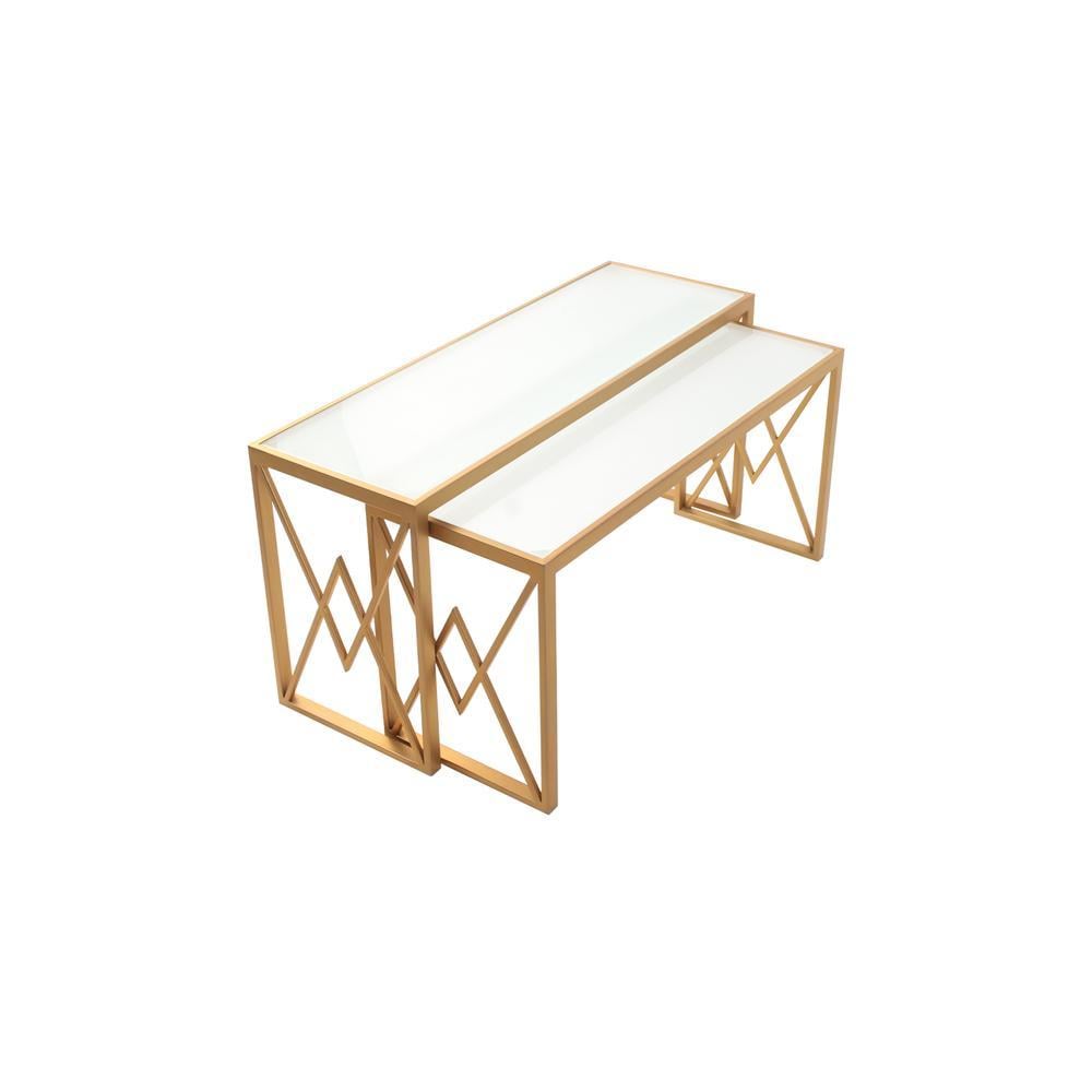 Valentino Frosted Glass Nesting Coffee Table In Dark Gold Finish