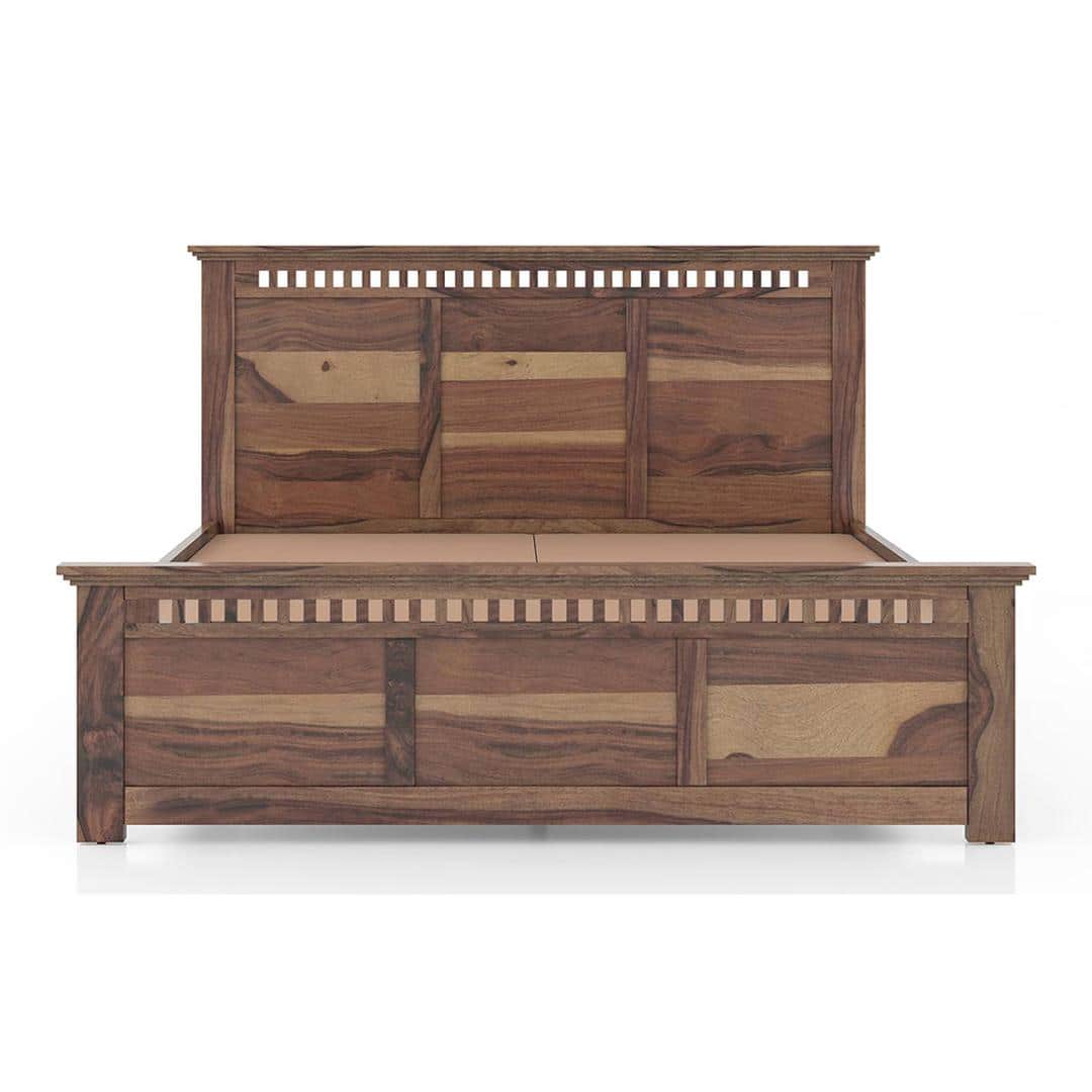 Fidora Solid Wood King Size Non Storage Bed In Teak Finish