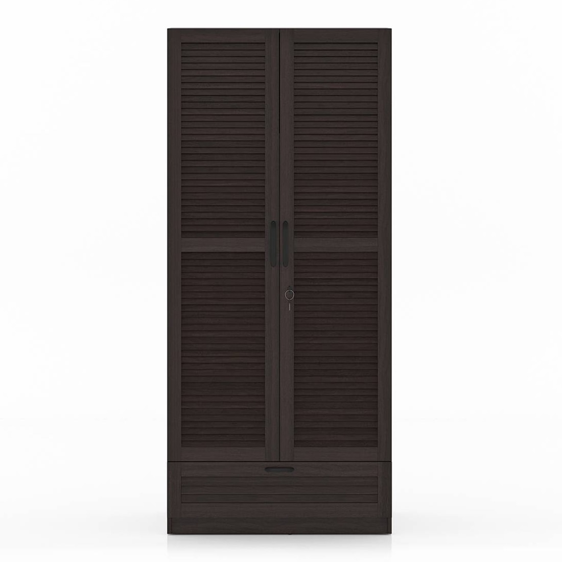 Bennis Engineered Wood 2 Door Wardrobe Without Mirror in Dark Walnut Finish