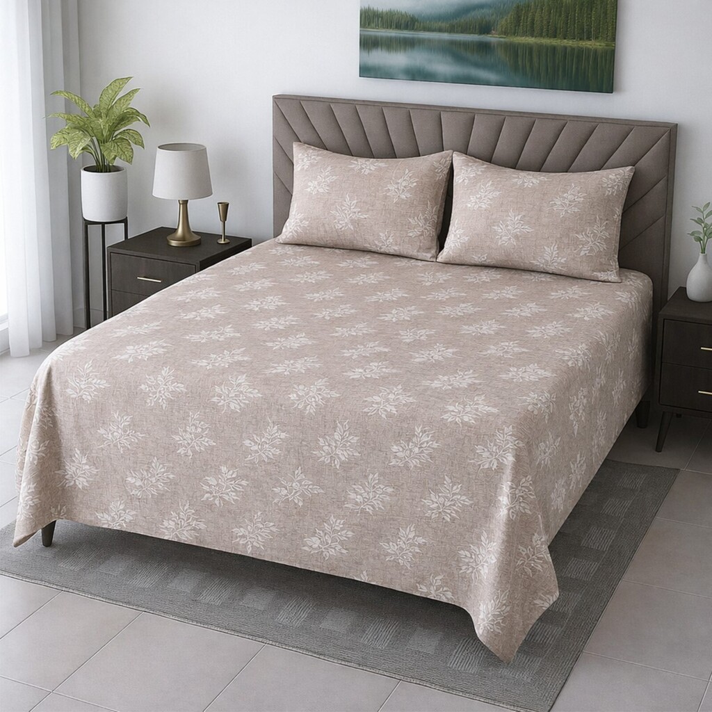 Gala Muted Pastel Orange Floral 400 TC Cotton Flat Super King Size Bedsheet with 2 Pillow Covers – Threads - Threads