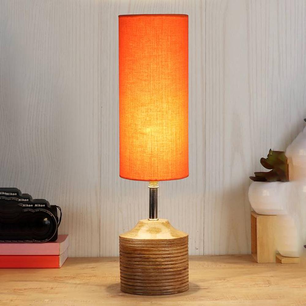 Josie Wood Table lamp with Orange cotton Shade