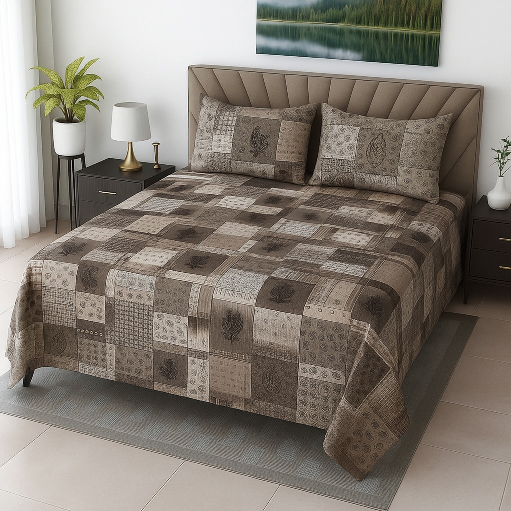 Multicolor Abstract 400 TC Cotton Flat Queen Size Bedsheet With 2 Pillow Covers From Threads