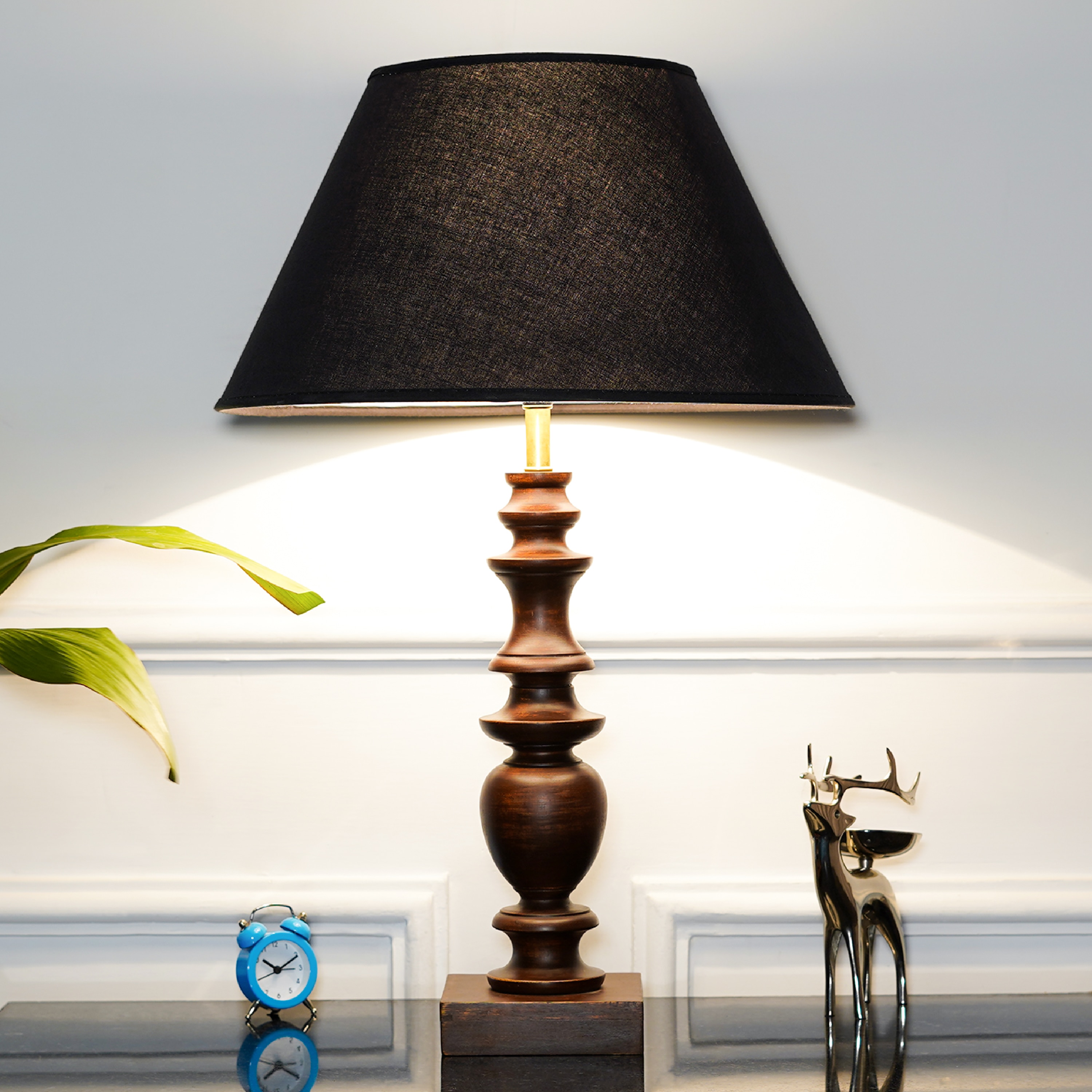 Akira hand crafted Solid wood walnut finish Table Lamp With Black Cotton Shade