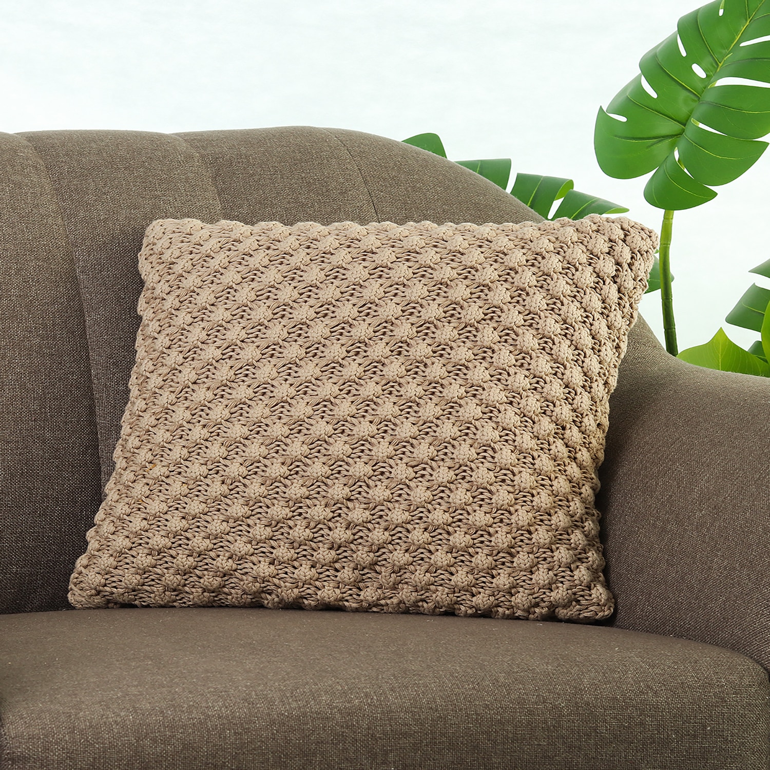 Popcorn Knit Linen Cushion Cover 16X16  Inches - Pluchi
