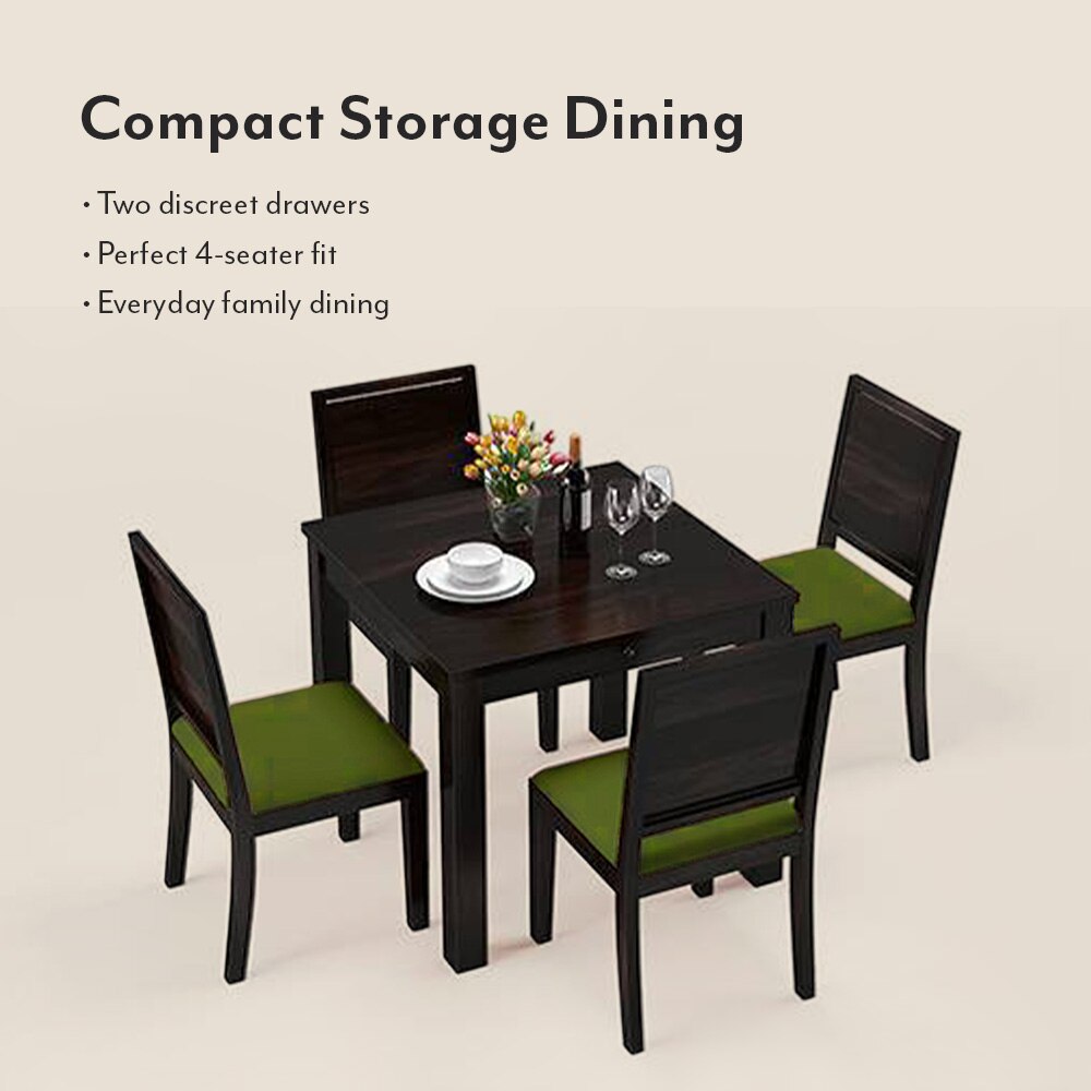 Arabia - Oribi 4 Seater Storage Dining Table Set (Colour- Avocado Green , Finish- Mahogany)