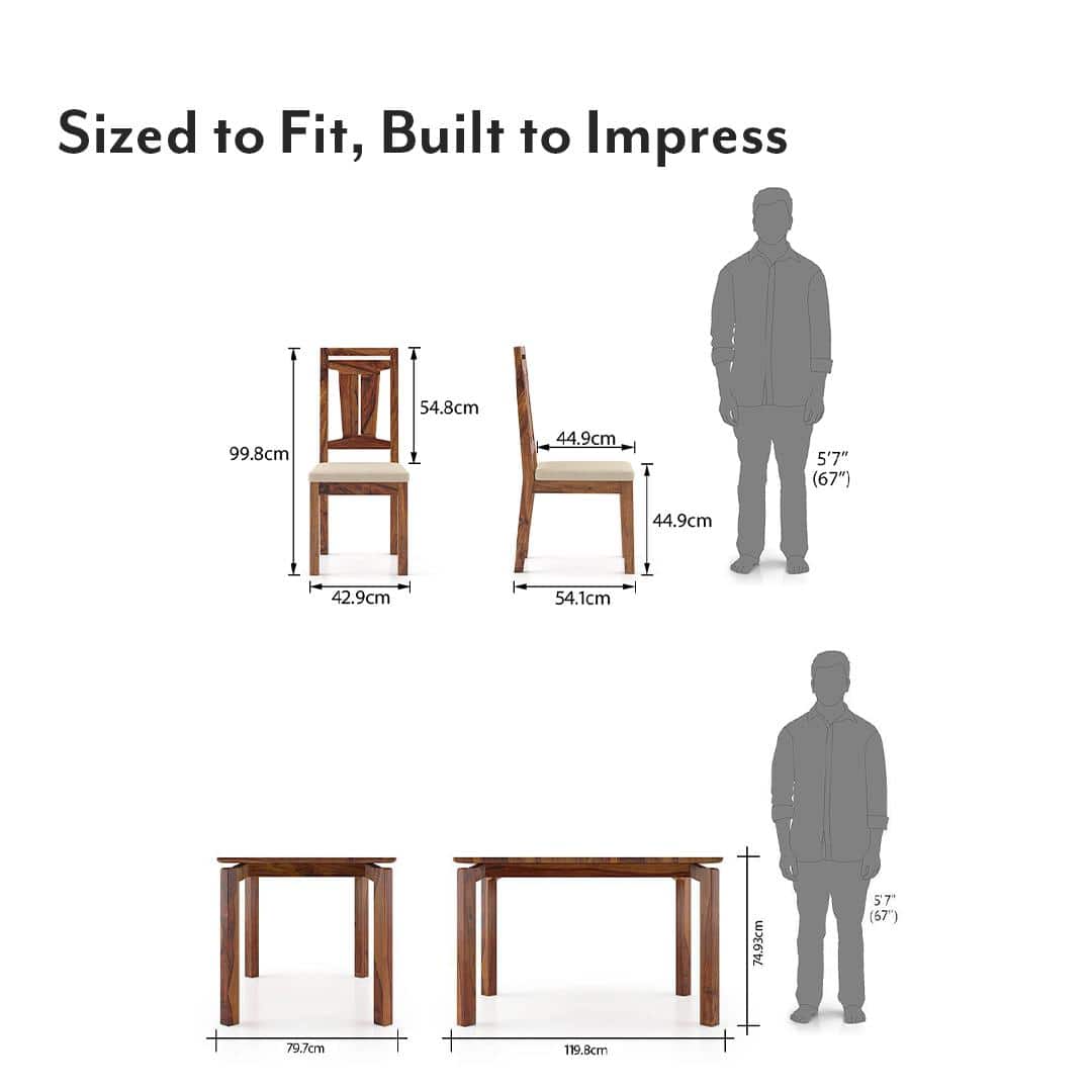 Catria - Martha 4 Seater Dining Table Set (Colour- Wheat Brown , Finish- Teak)