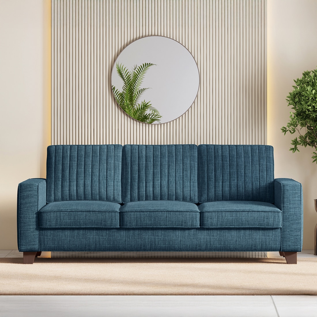 Apollo Neo 3 Seater Fabric Sofa in Indigo Blue Colour (Back Height : Regular, Cushion Type : Hard)