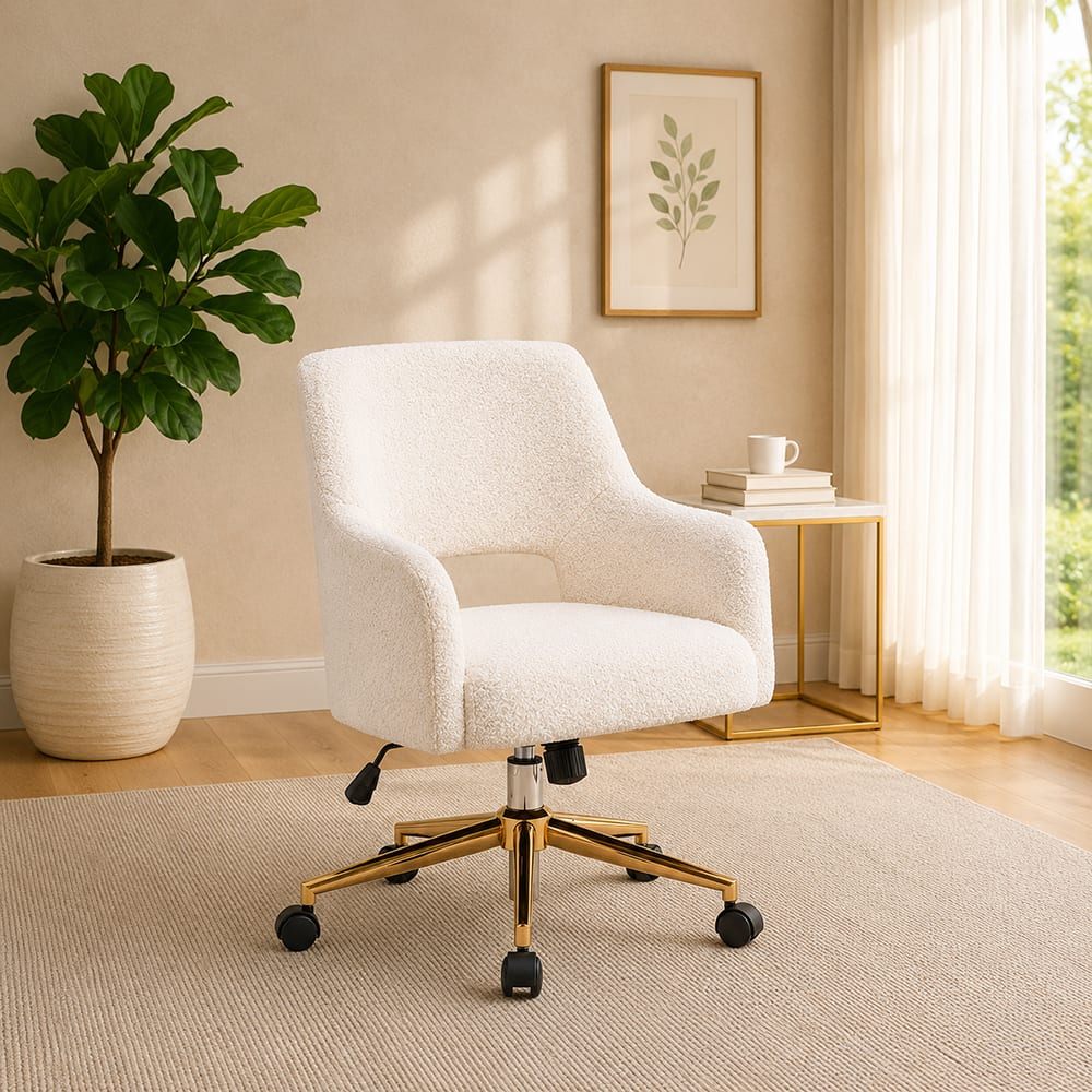 Doe Buck Lotsee Modern White Boucle Office Chair