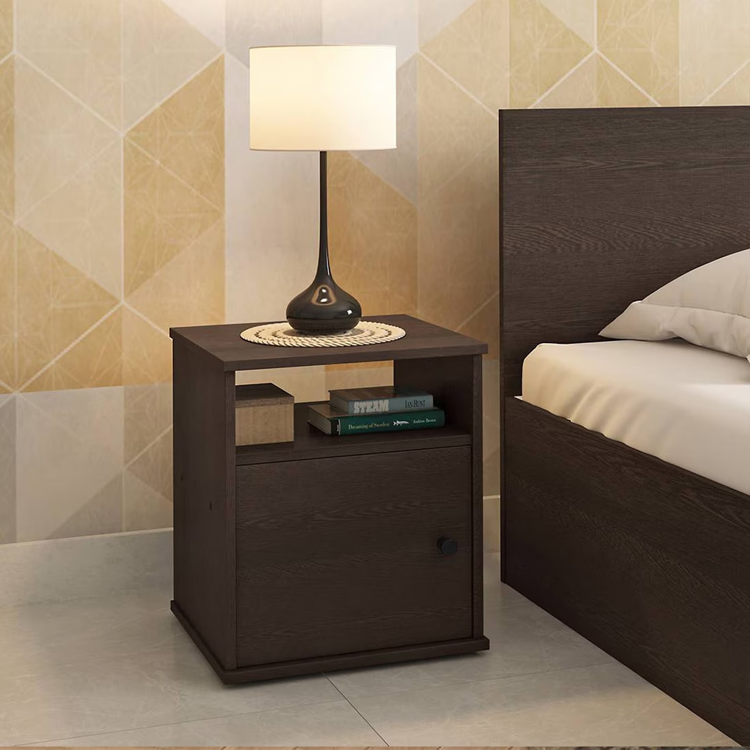 Zoey Engineered Wood Bedside Table in Dark Wenge Finish