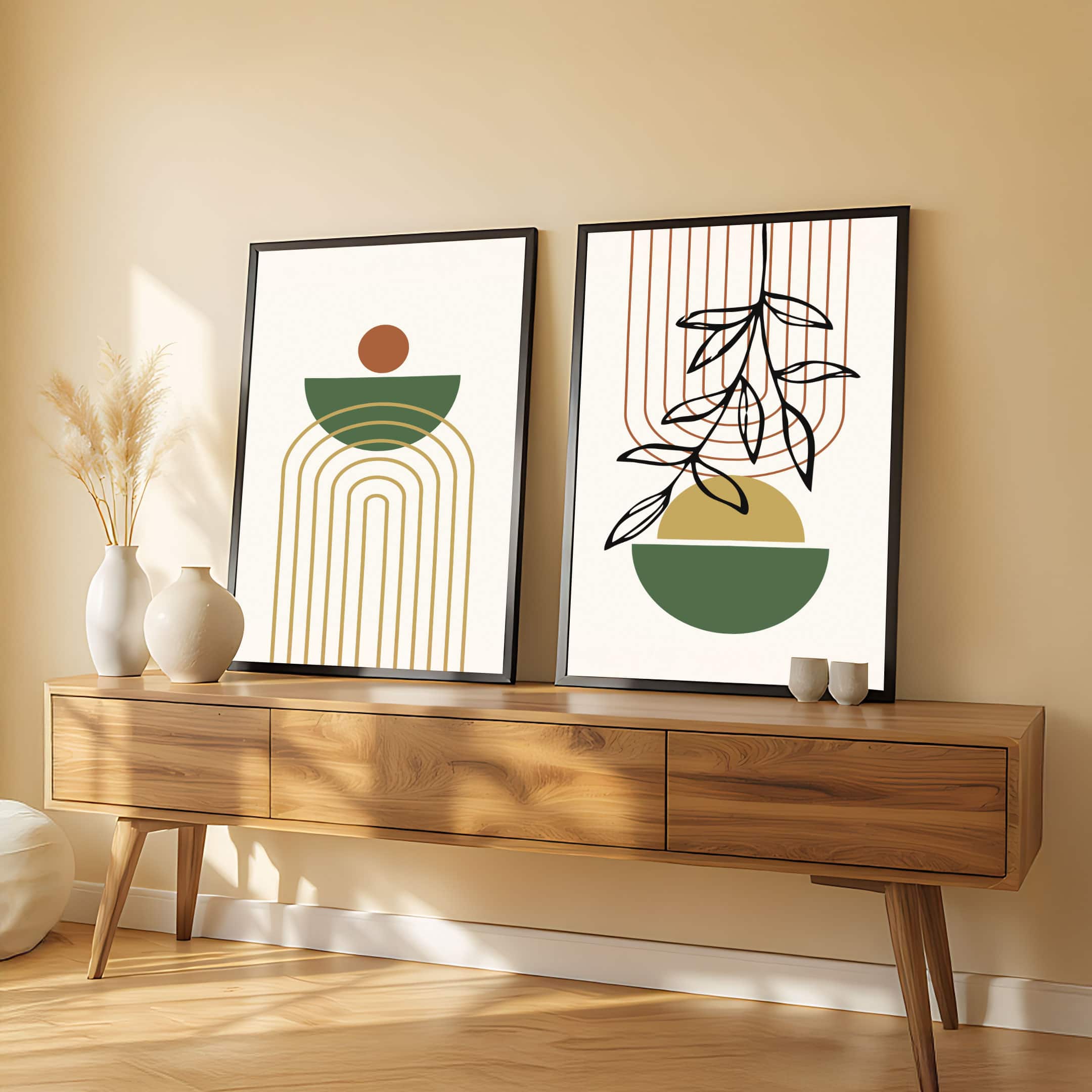 The Castle Decor Boho Abstract Botanical Wall Art Set of 2 Design 7 11x17 Inch - The Castle Decor