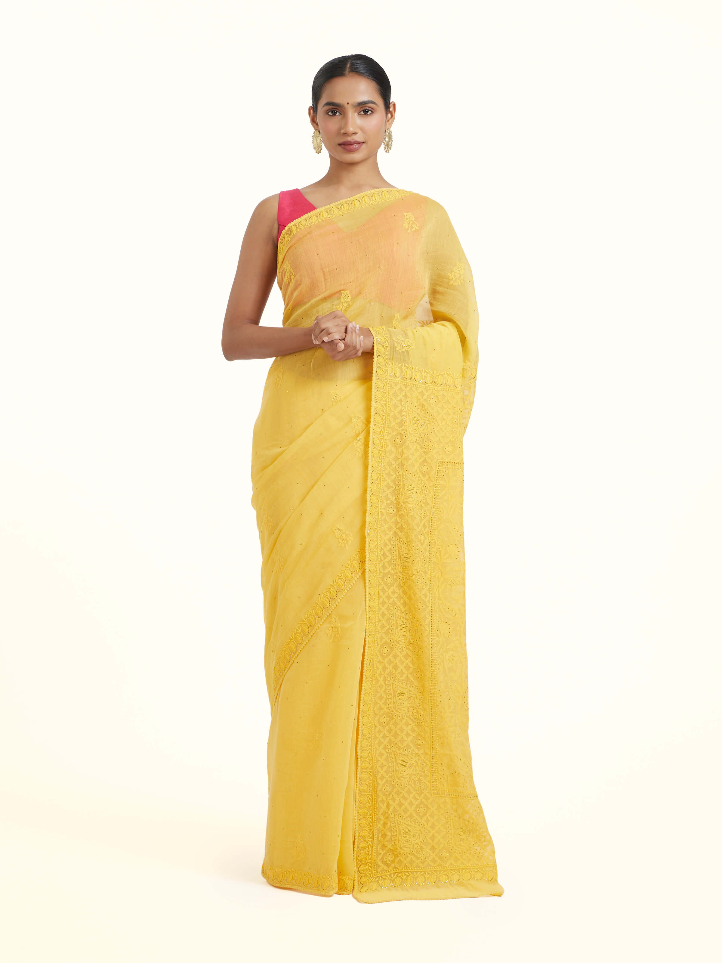 Mango Cotton Silk Chikankari Saree