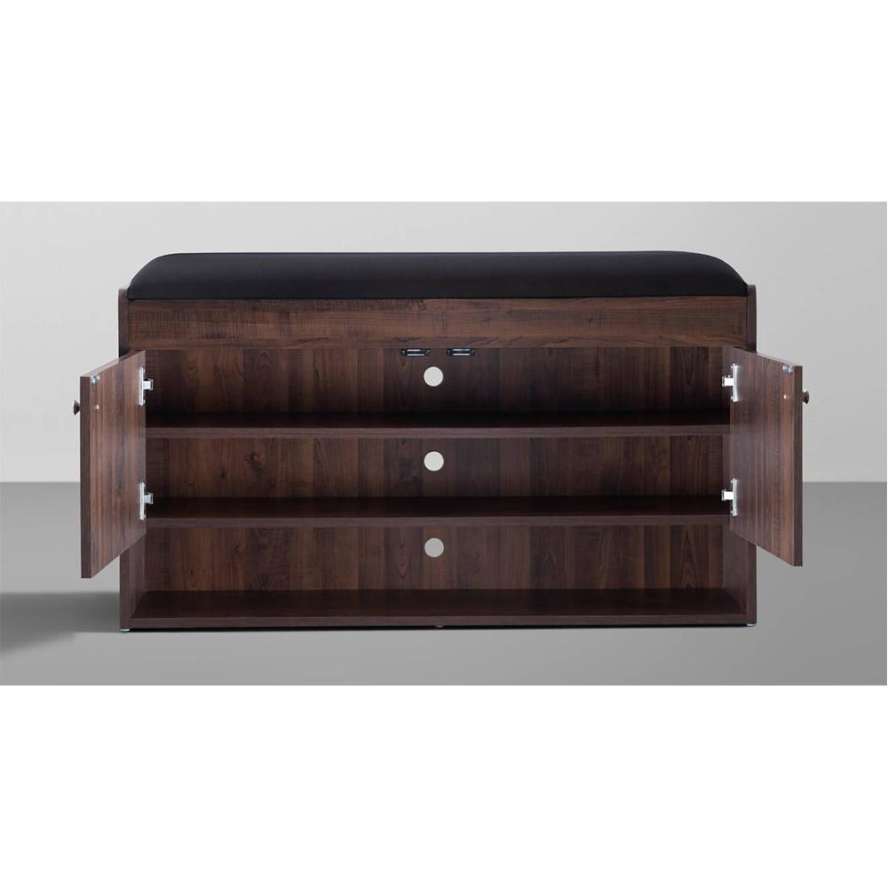 Footsie - Engineered Wood Horizontal Shoe Rack with Cushion Seat, (2 Door, 15 Pair, Dark Walnut)