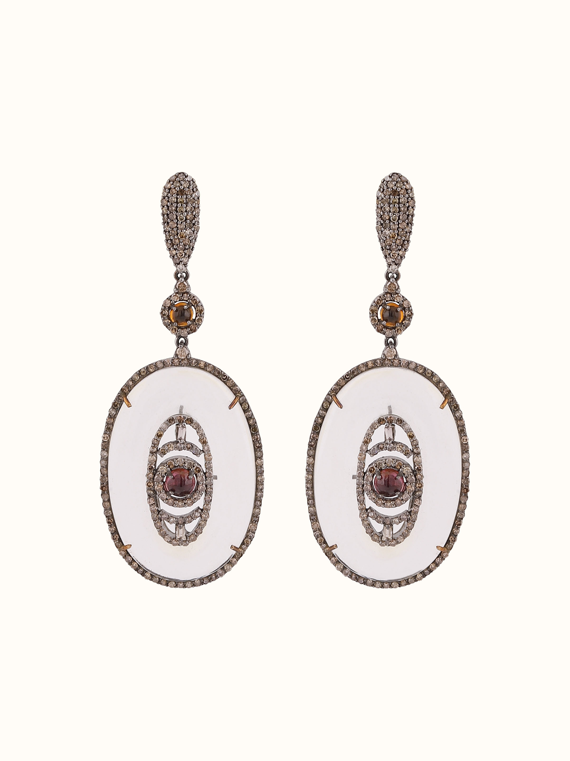 Front view displaying the sleek silver drop earring design