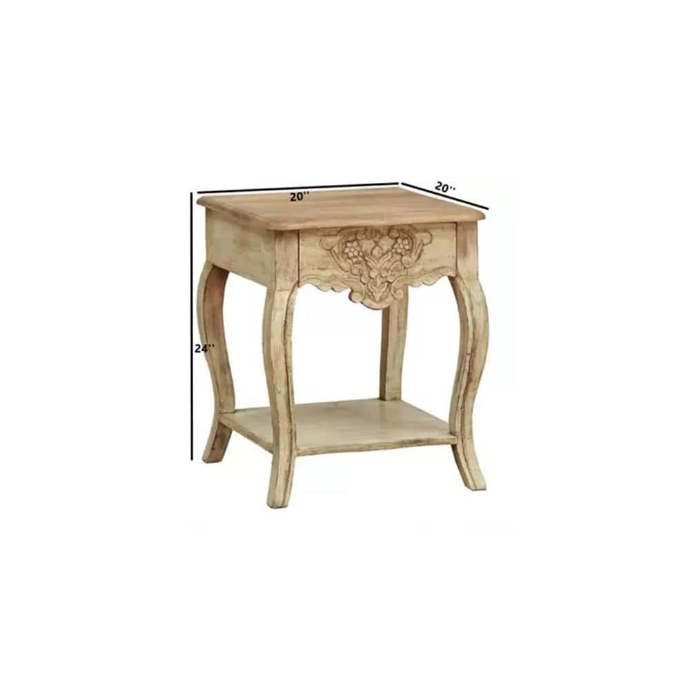 Amer Solid Wood Side Table, White finish