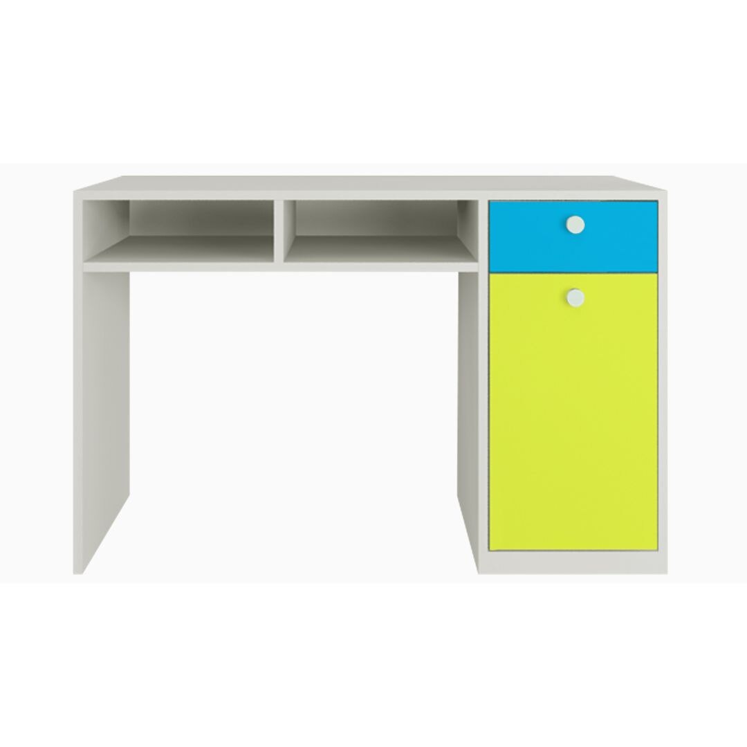 Alana Study Desk with Cabinet Drawer and Shelf in Azure Blue Lime Yellow Colour