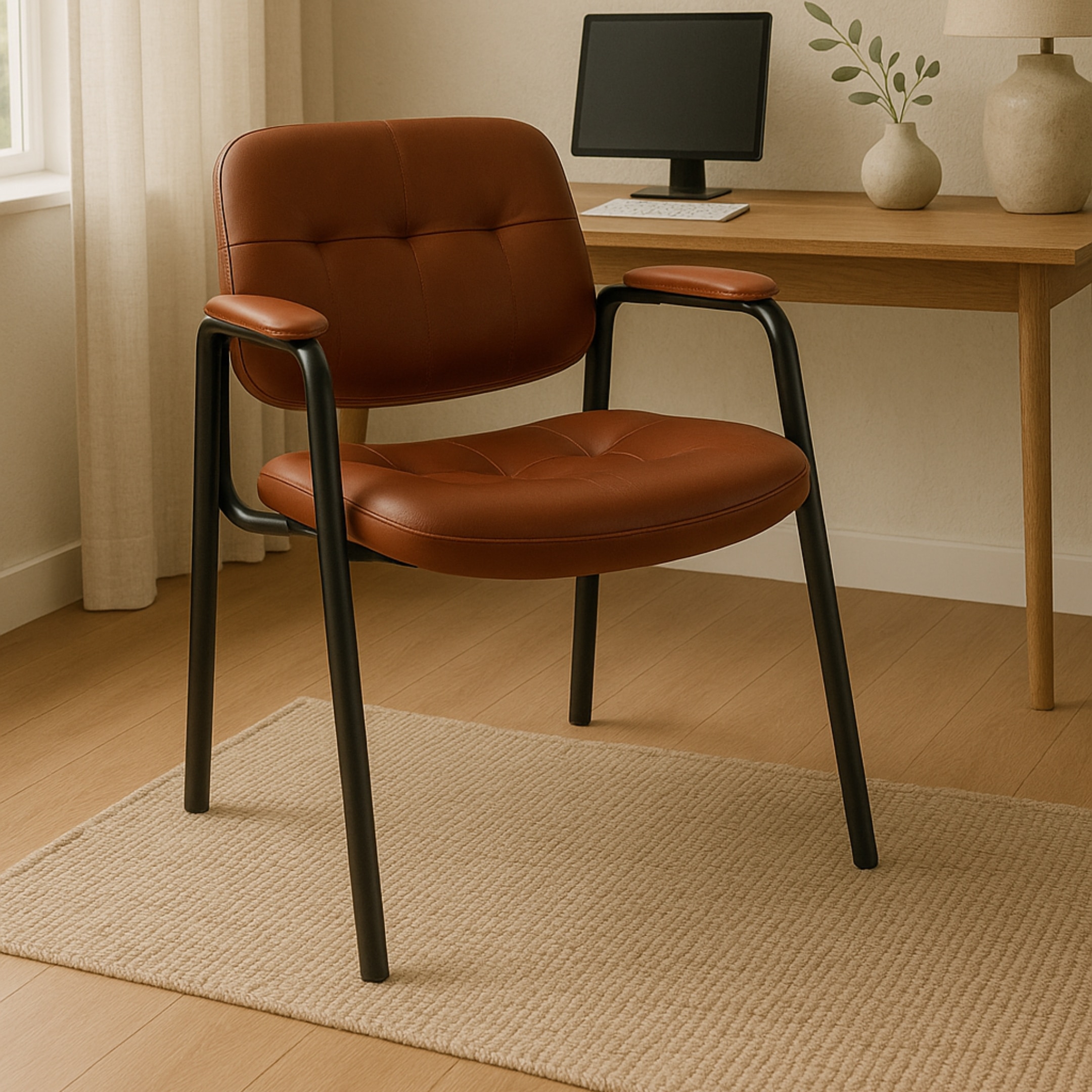 Kepler Brooks Embassy Leatherette Visitor Chair in Brown Colour - Kepler Brooks