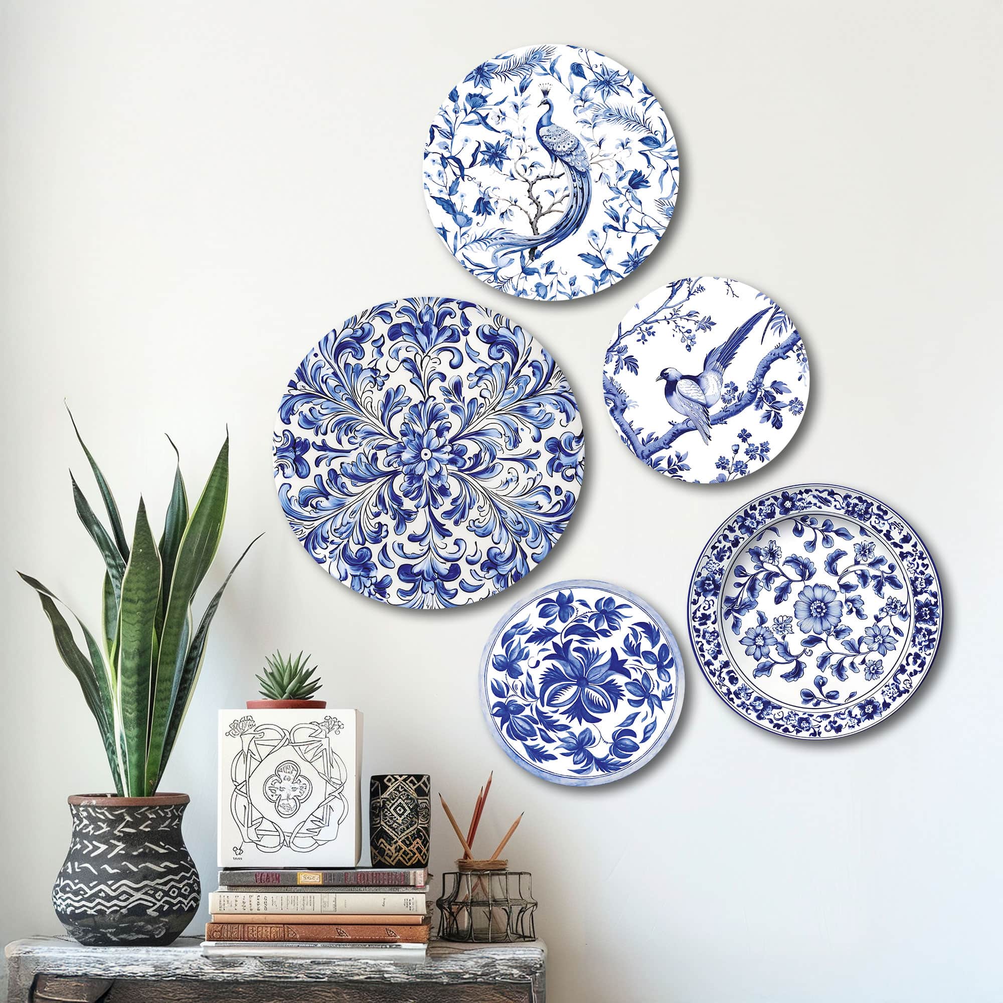 The Castle Decor Madhubani Wall Plates Set of 5 Traditional Indian Folk Art (Style 2) - The Castle Decor