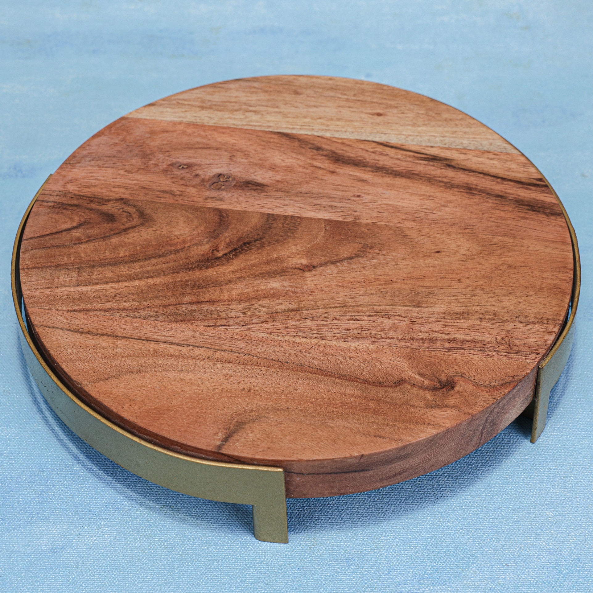 Ireka Homes Kaarigari Acacia Wood Trivet with Metal Legs (10x2 in) - Ireka Homes