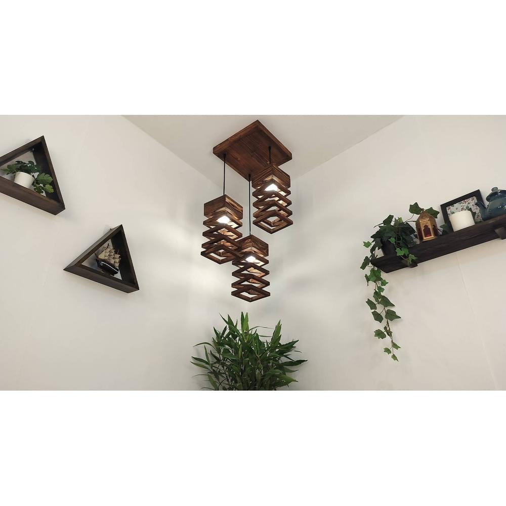 Wiggle Brown Solid Wood Cluster Hanging Light