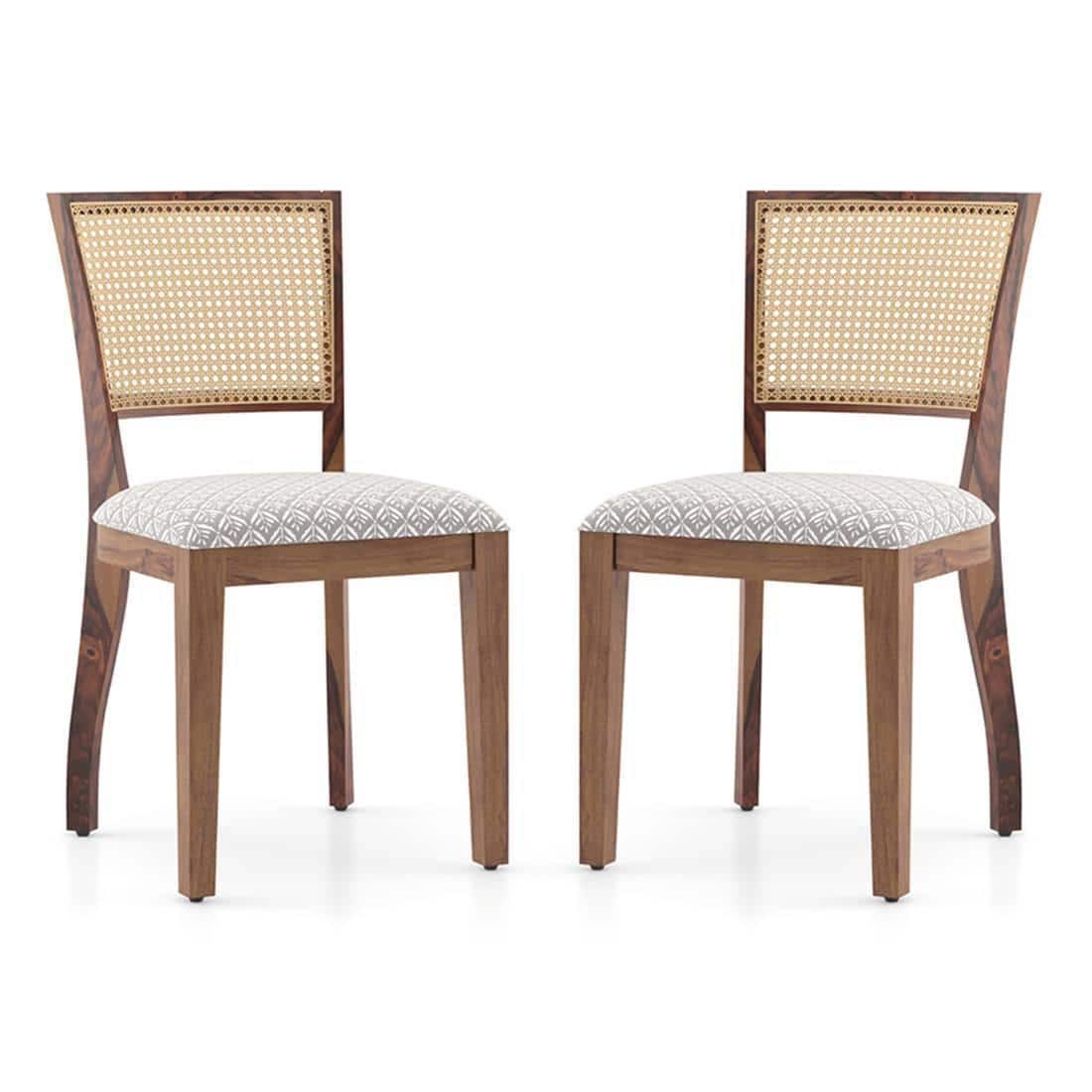 Argiro Solid Wood Dining Chair Set Of 2 In Teak Finish & Grey Colour