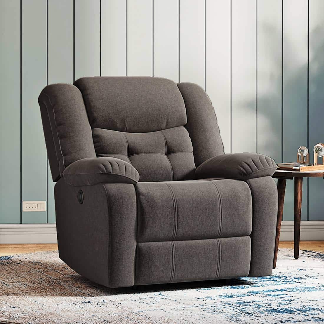 Theo Single Seater Motorized Recliner In Urban Grey Premium Chenille Fabric