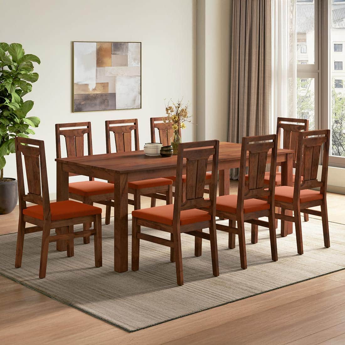 Arlo Teak Wood 8 Seater Size Dining Table Finish - Teak with Tessa Dining Chairs Set