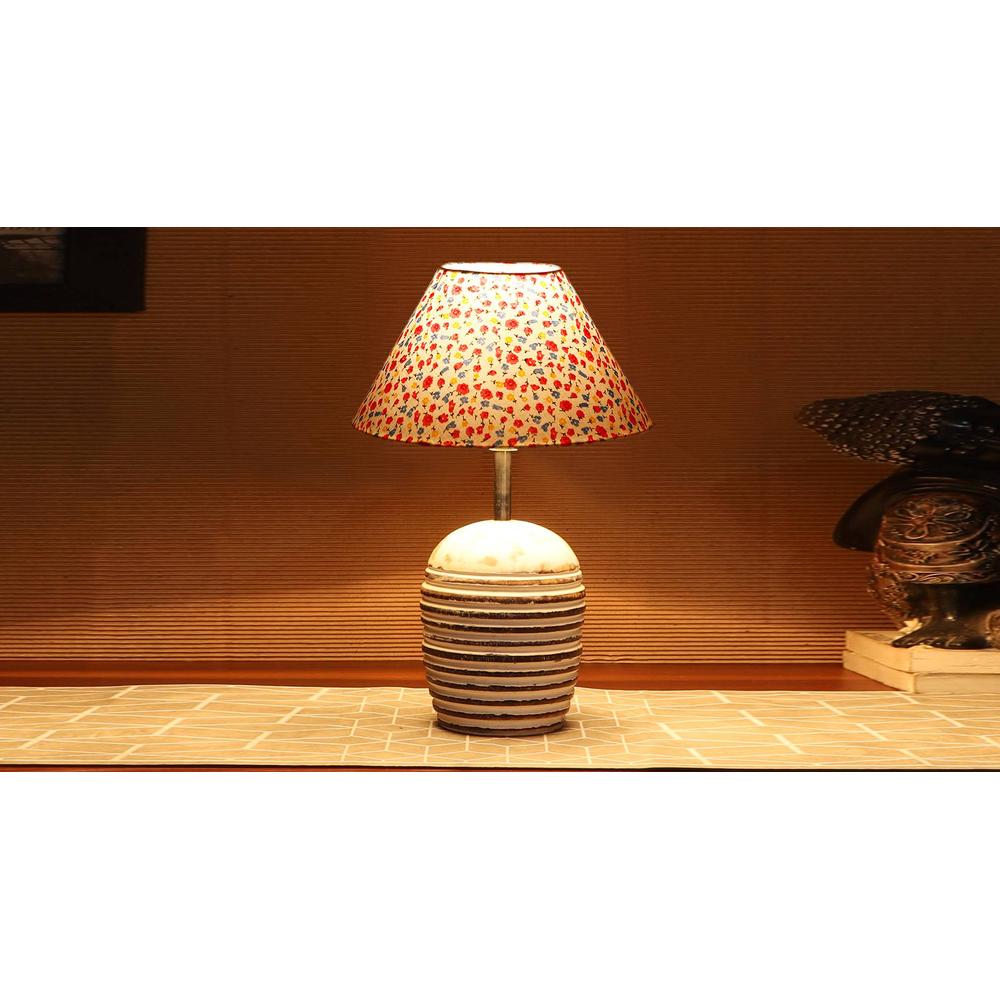 Multicolor cotton with White Brushed Wood Table Lamp -3