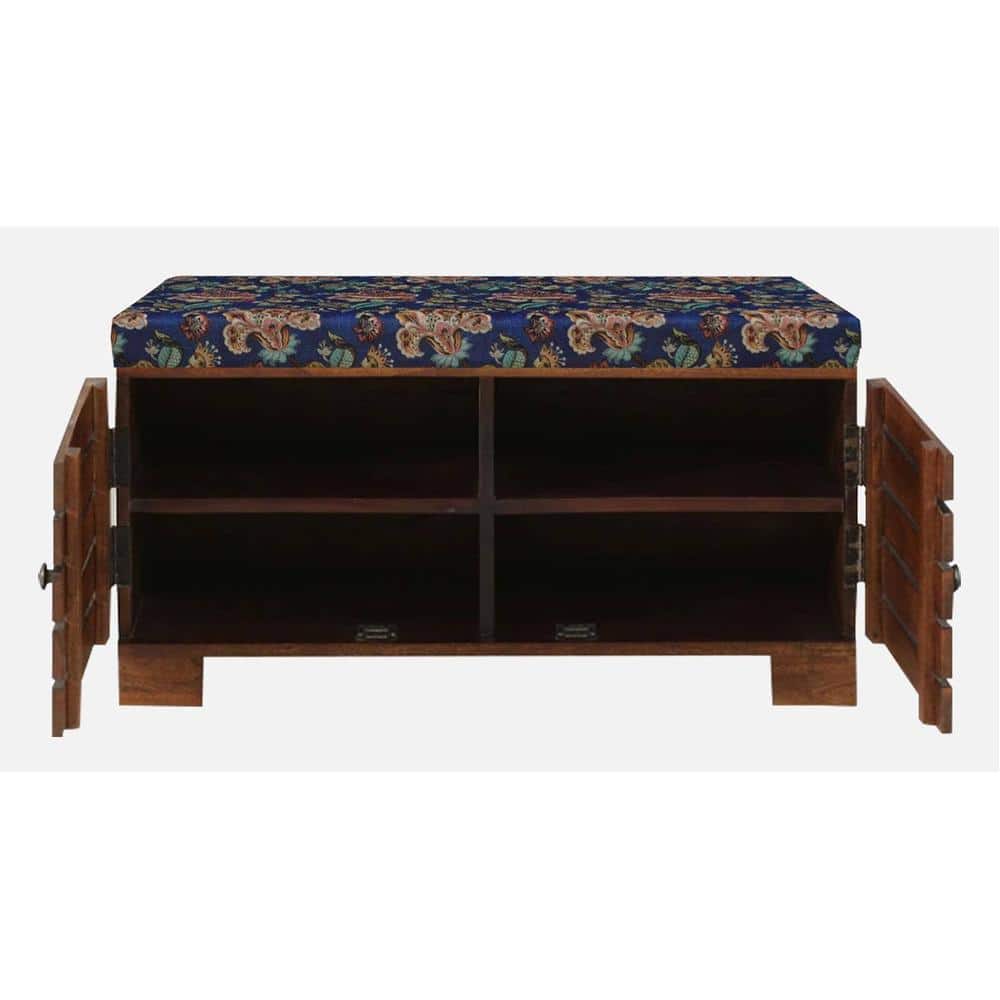 Liliana Shoe Rack With Seating In Honey Oak Finish