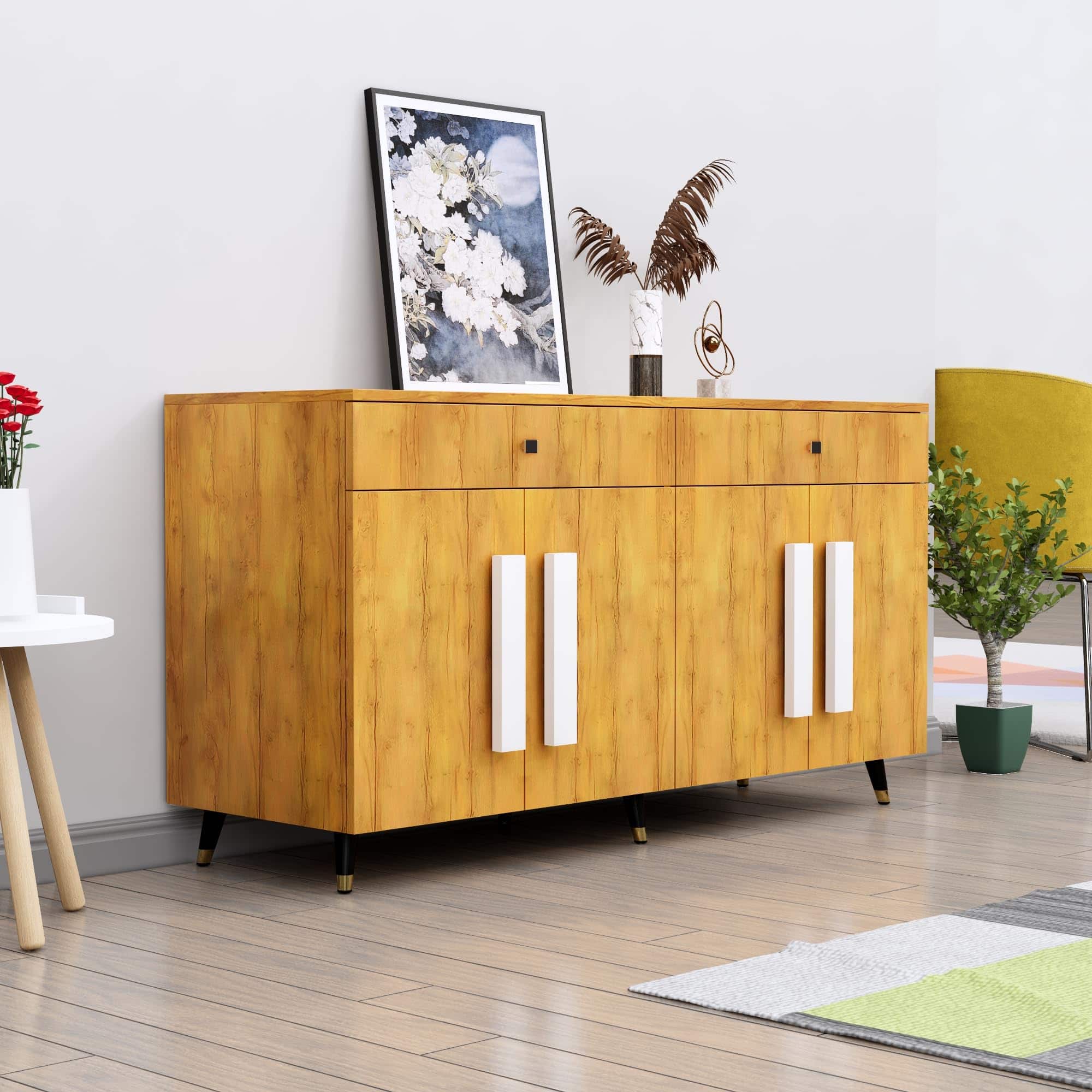 Hexa Red Multipurpose Storage Cabinet With 2 Drawer 4 Door in Giant Wood Colour - HexaRed