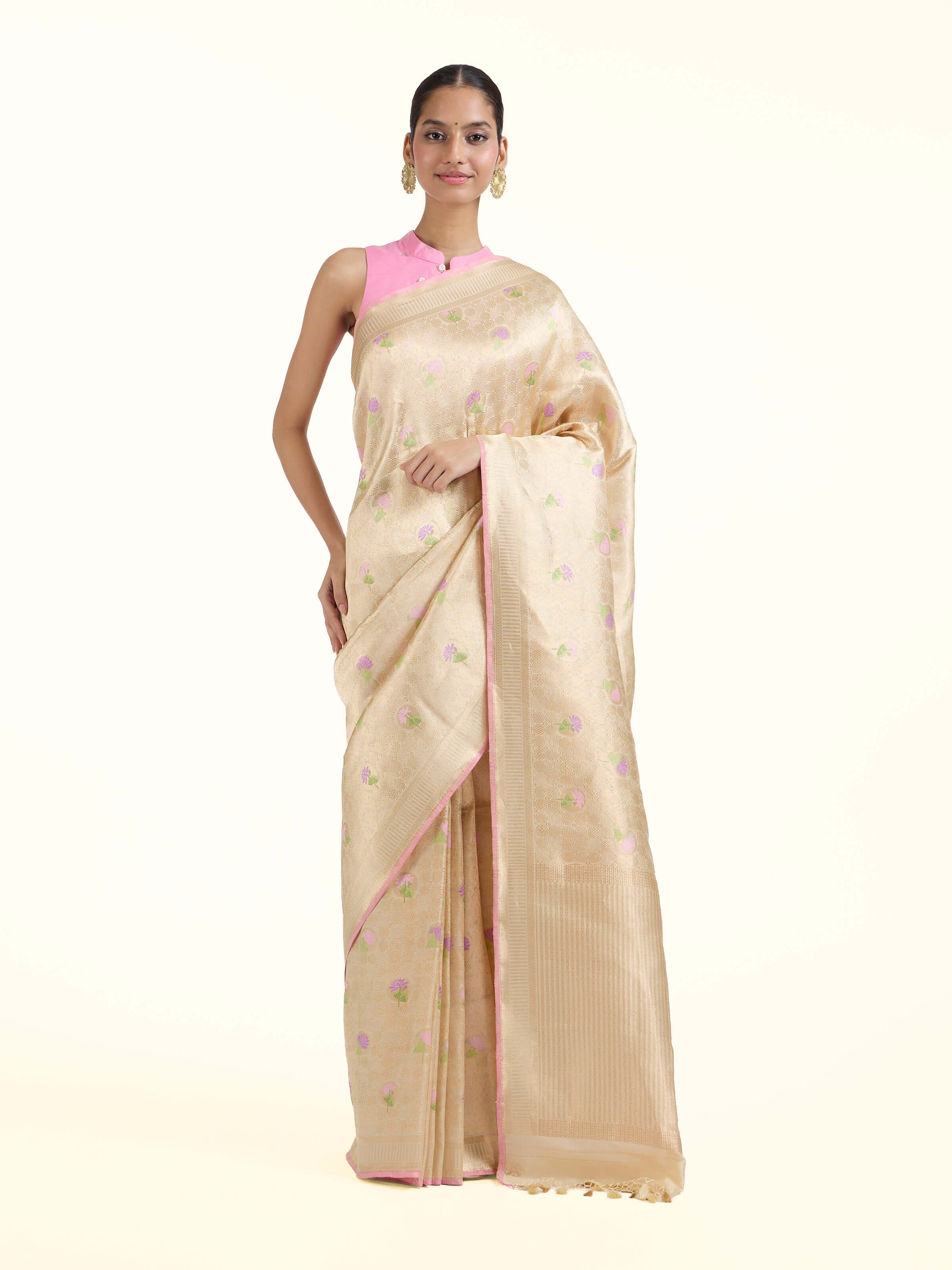 Off-white Banarasi Brocade Silk Saree