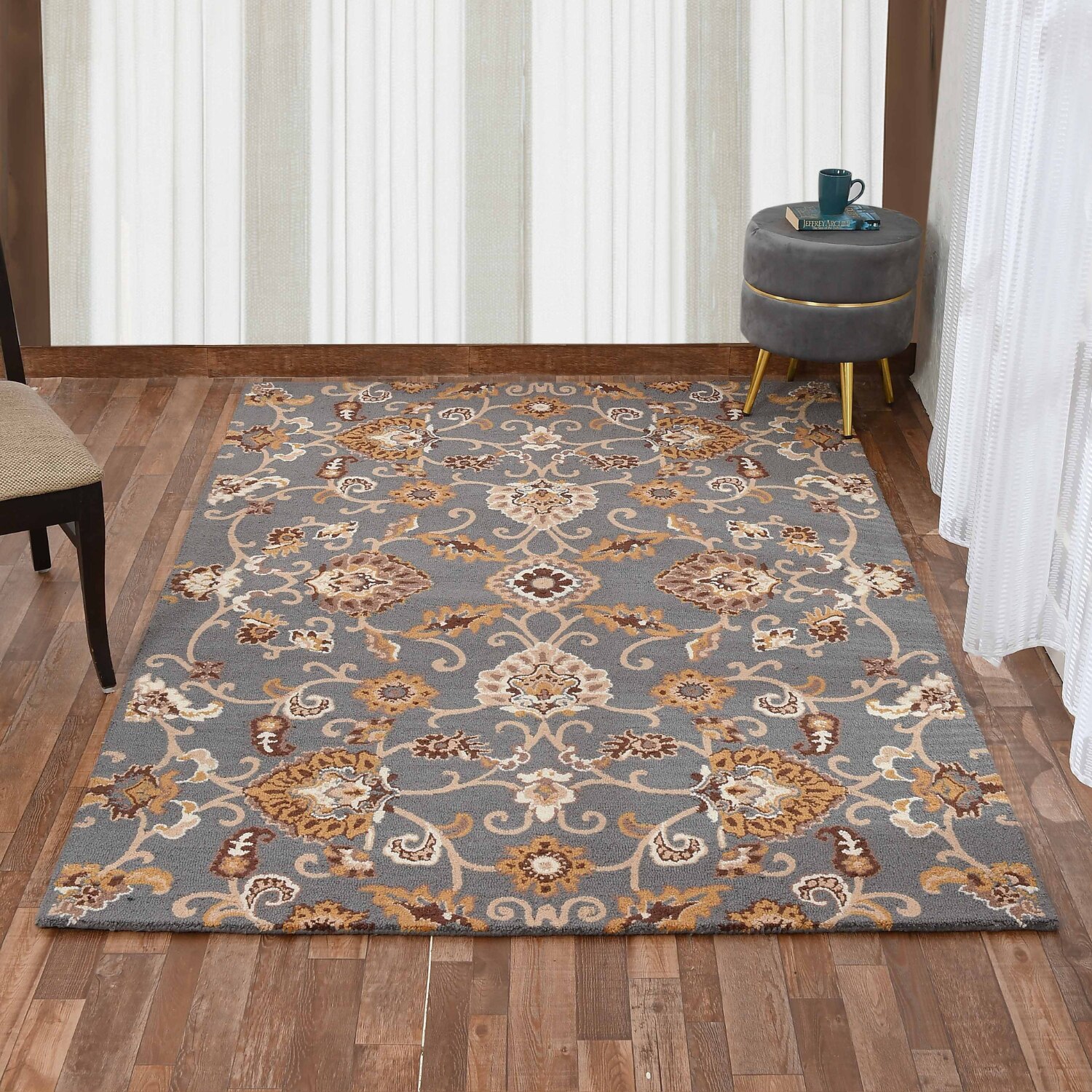 Presto Grey Traditional Hand Tufted Wool Carpet 5X7 Feet - Presto