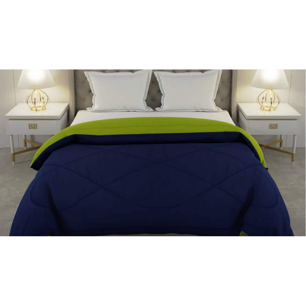Falguni 
Navy Blue-Lemon Green Solid 250 Gsm Microfiber Single Bed Comforter