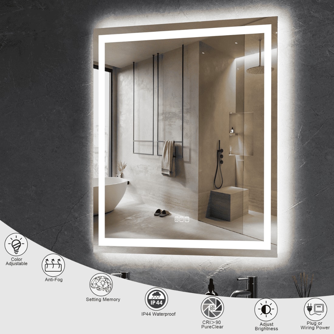 Square LED Mirror  Illuminated  Mirror with Light Border