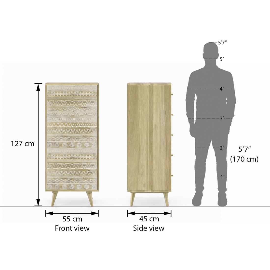 Ivara Solid Wood Chest of 5 Drawers in Natural Finish